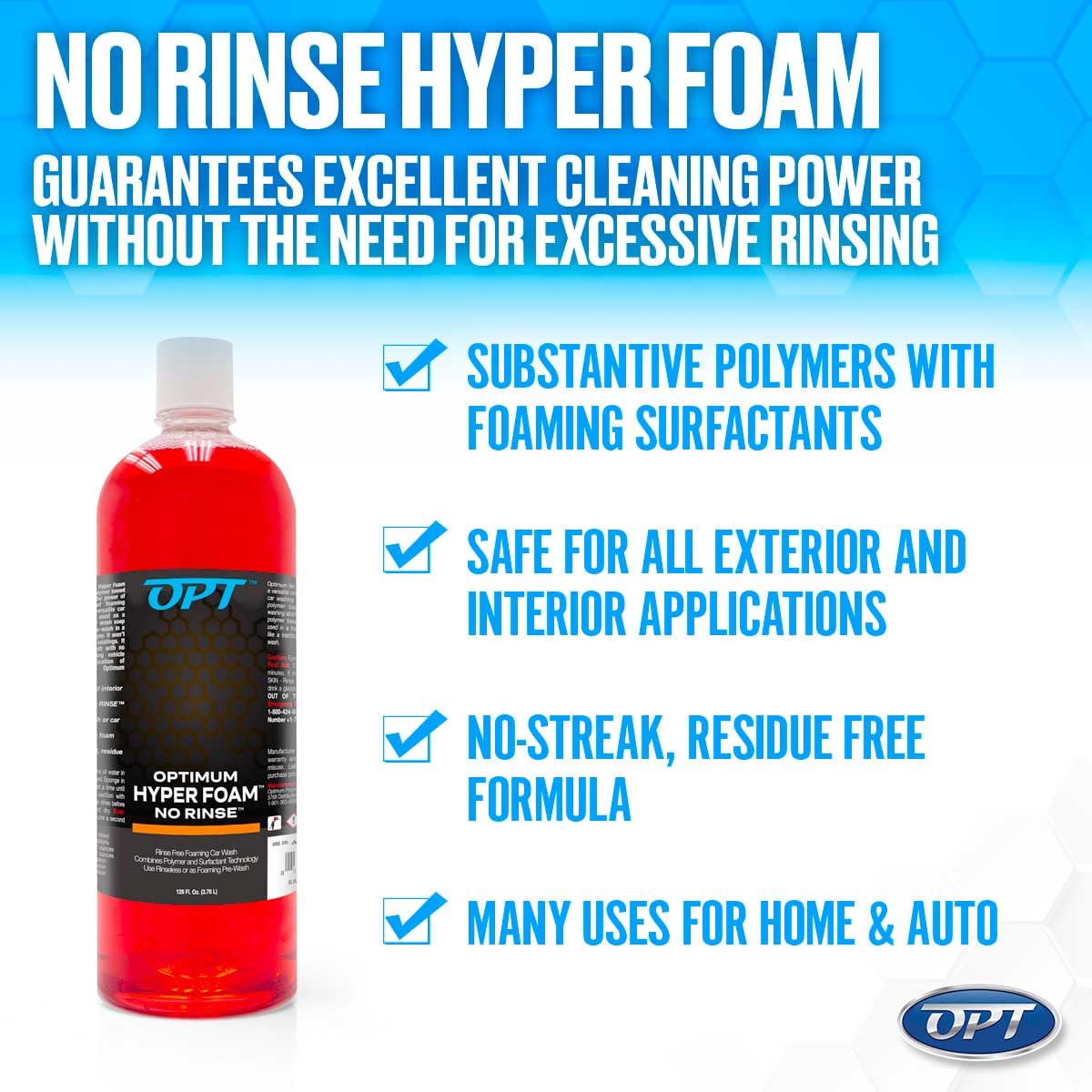 Optimum Hyper Foam Onr Rinseless Foaming Car Wash Soap - Spray-On, Agitate, No Rinse, And Dry - Rinseless Car Wash With Foam And