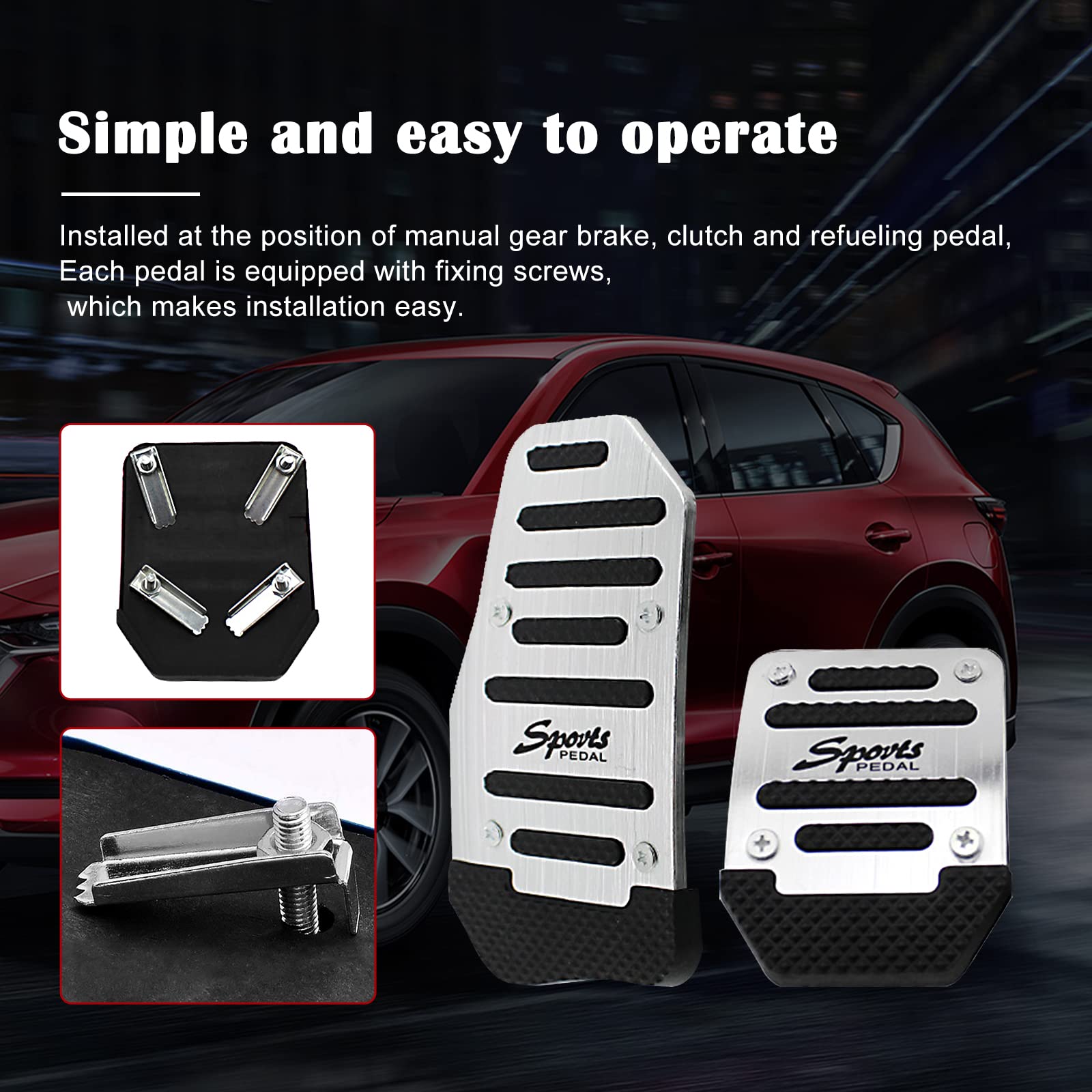 Jeseny 3 Pcs Car Non-Slip Aluminum Alloy Pedal Pads, Manual/Automatic Gearbox Gas Pedal Brake Pedal Cover, Anti-Rubbing Car Clutch Pedal Kits, Auto Universal Replacement Accessories (Silver)