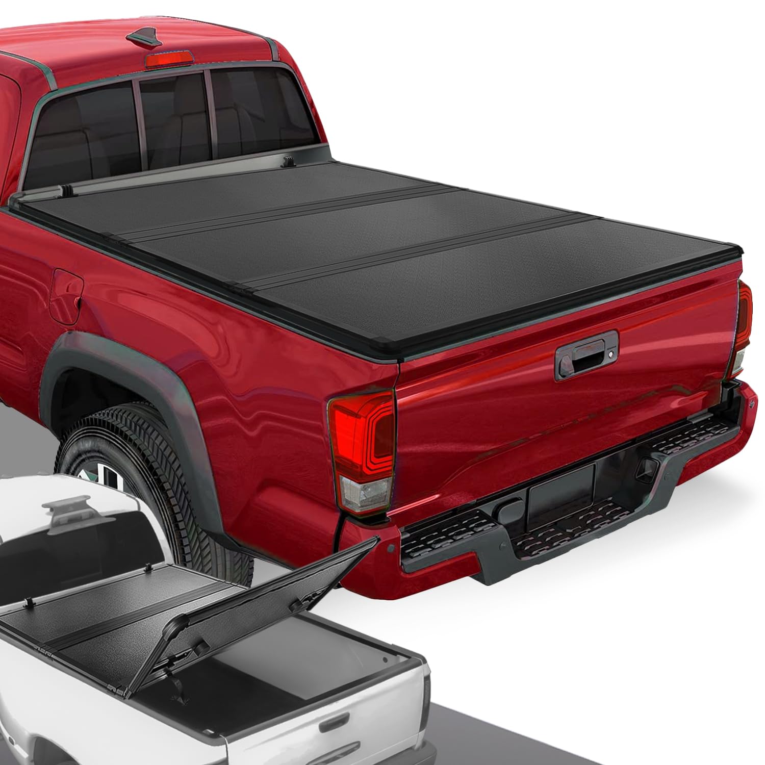 Dna Motoring New Upgrade Truck Bed Top Hard Solid Tri-Fold Tonneau Cover Compatible With 97-03 Ford F150 / 2004 F150 Heritage 6.