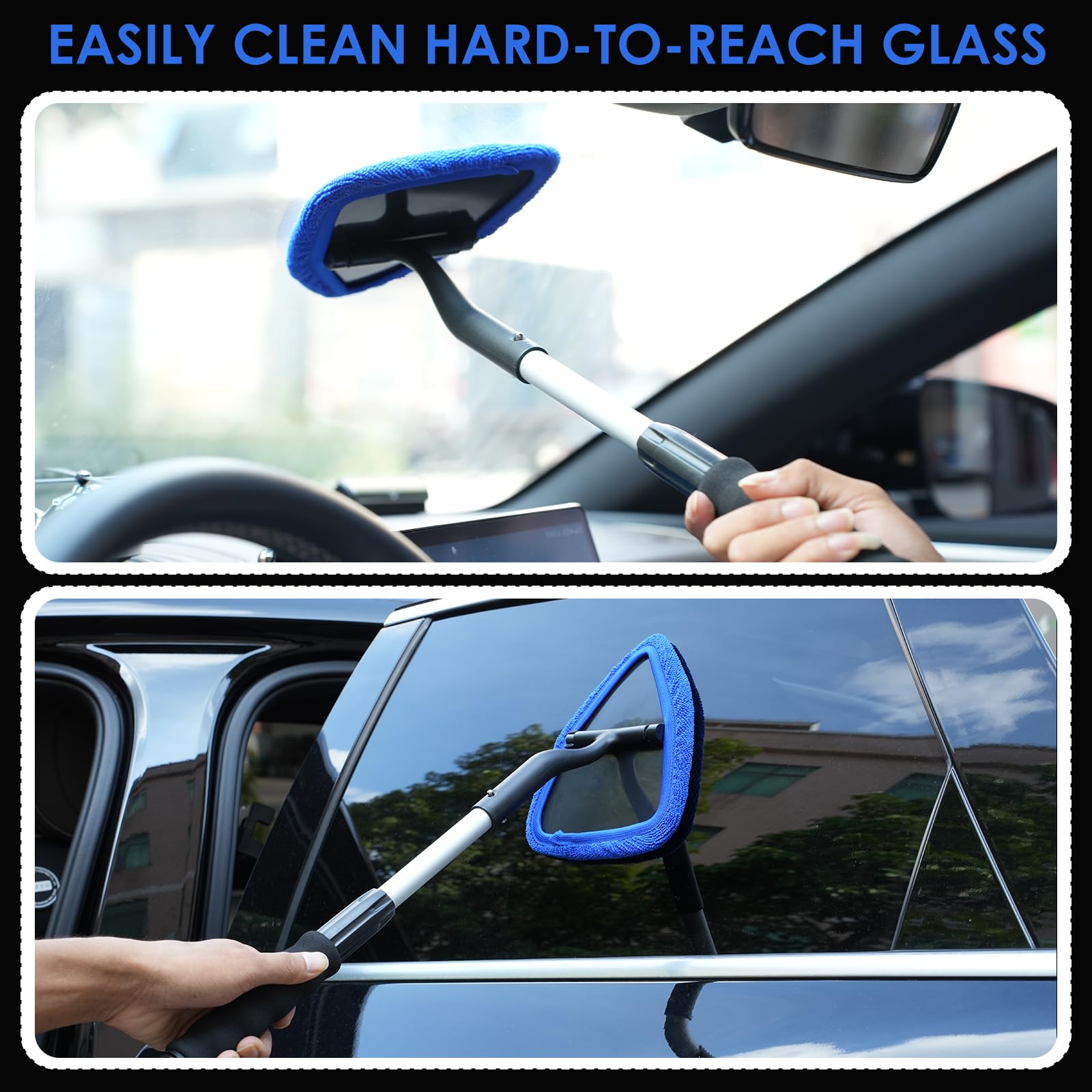 Mionyl 24 Inch Car Windshield Cleaner Tool, 3D Window Cleaning Wand With Microfiber Towel And Long Handle Pro Set