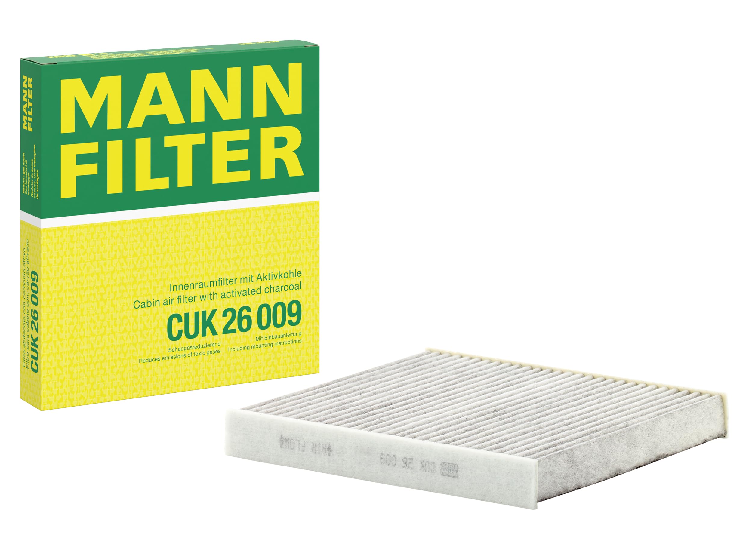 MANN-FILTER CUK 26 009 Cabin Air Filter with Activated Carbon, 10 x 9.3 x 1.3, Premium Air Quality Replacement