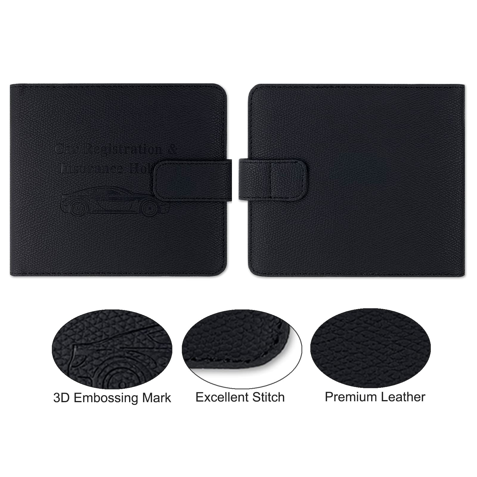 Yaviv Car Registration And Insurance Holder, Premium Leather Car Document Organizer Cool Car Accessories For Cards, Essential Document And Driver License, Black-1