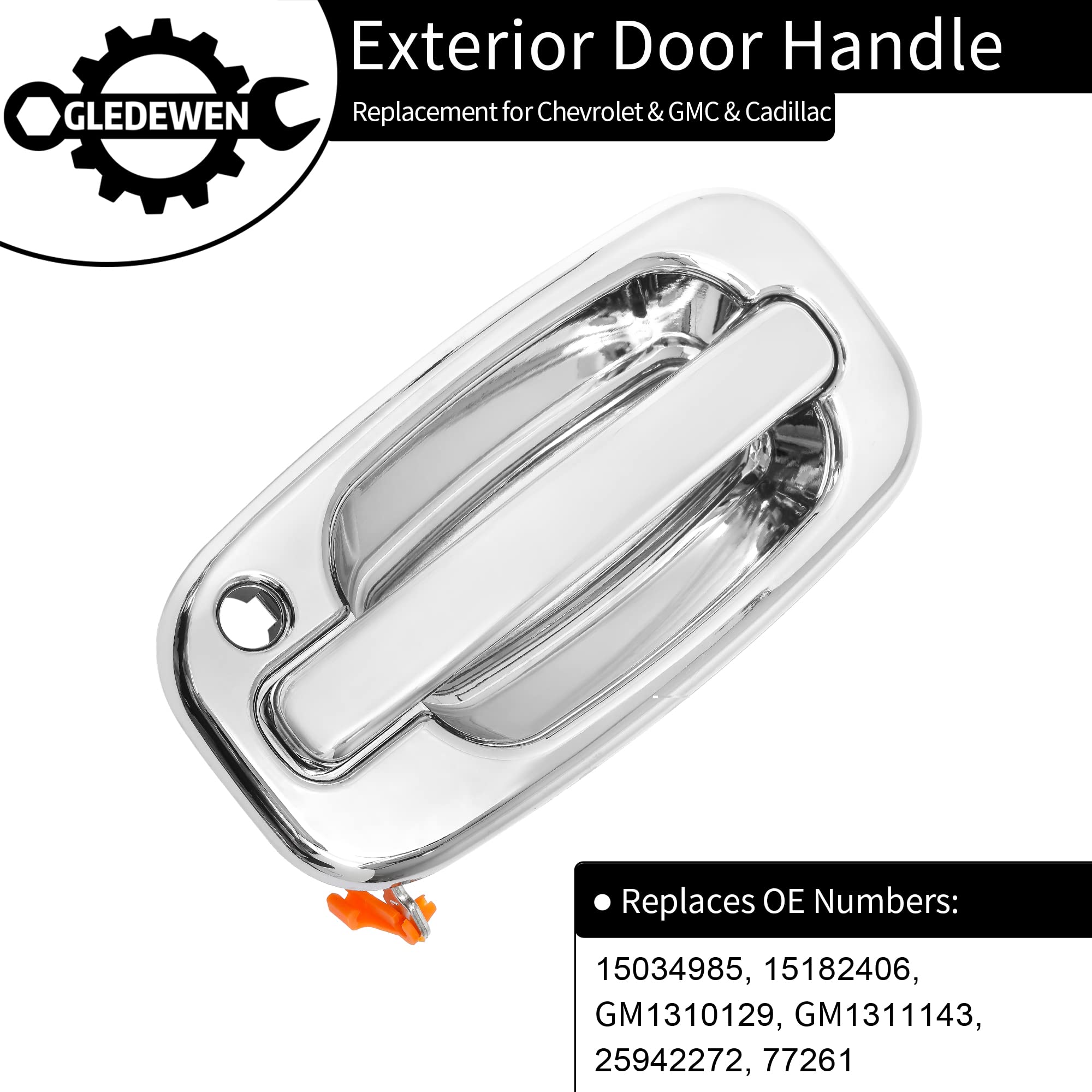 Exterior Door Handle Set, All Chrome, Compatible With 1999-2007 Chevy Silverado Suburban Tahoe Avalanche, Gmc Sierra Yukon, Cadillac Escalade, Front Left Driver & Right Passenger | 15034985, 15182406