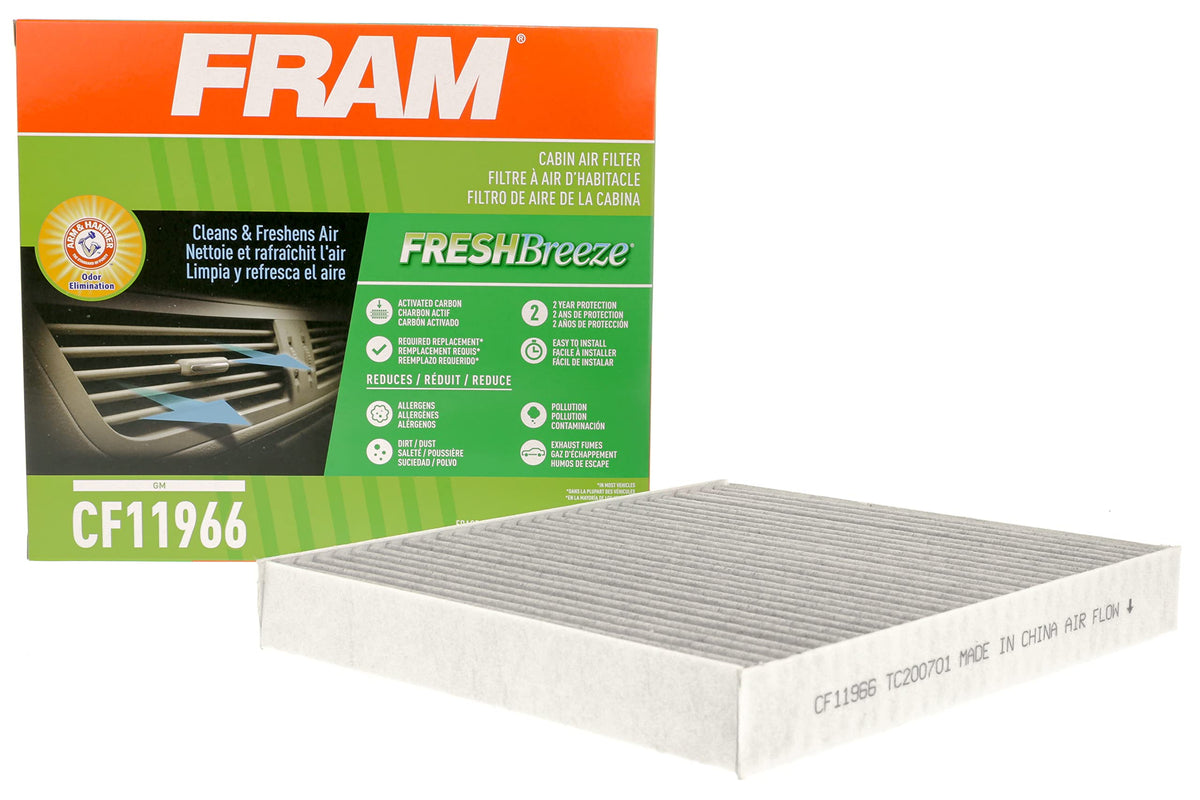 Fram Fresh Breeze Cabin Air Filter With Arm & Hammer Baking Soda, Cf11966 For Select Buick, Cadillac, Chevrolet And Gmc Vehicles , White