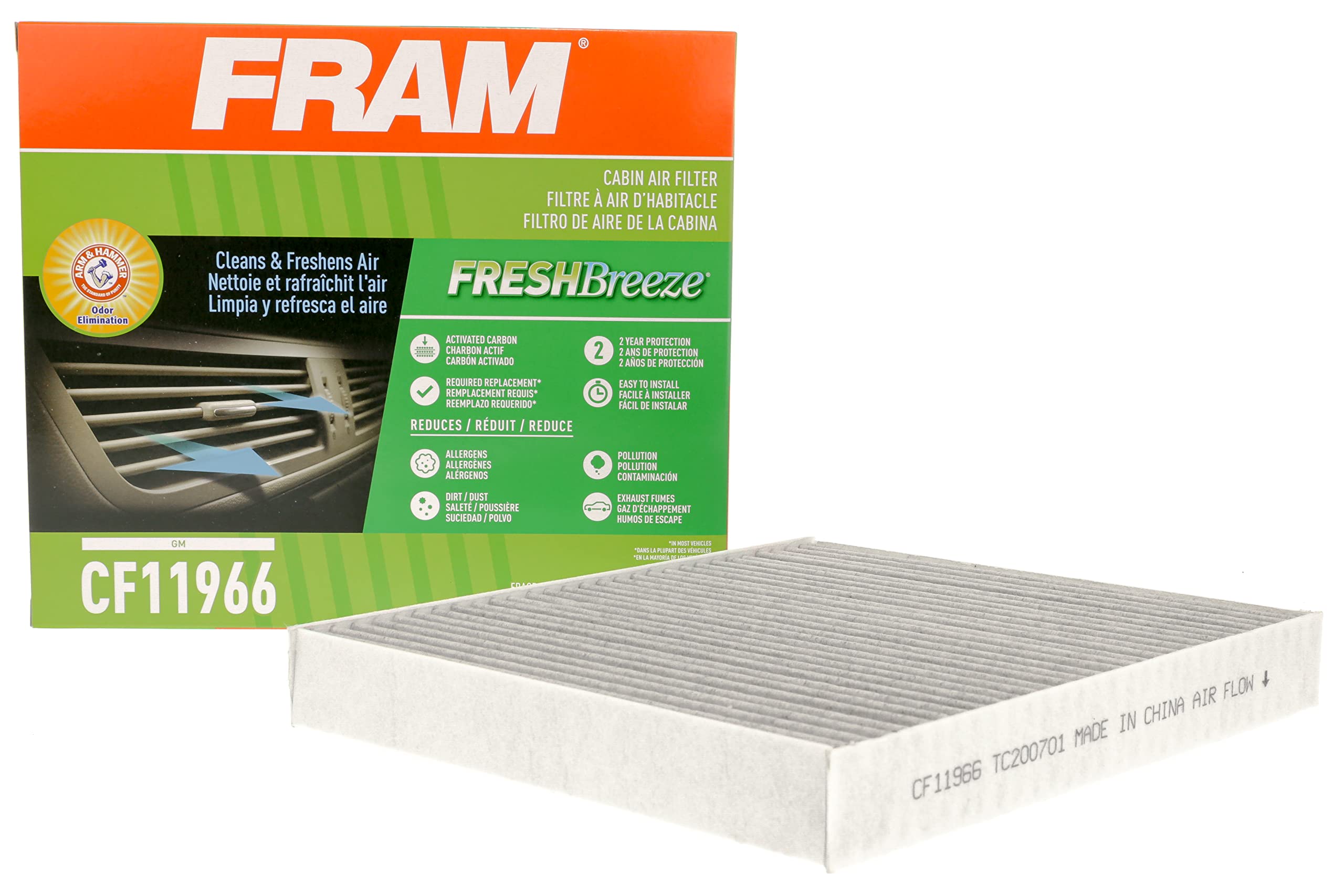 FRAM Fresh Breeze Cabin Air Filter with Arm & Hammer Baking Soda, CF11966 for Select Buick, Cadillac, Chevrolet and GMC Vehicles