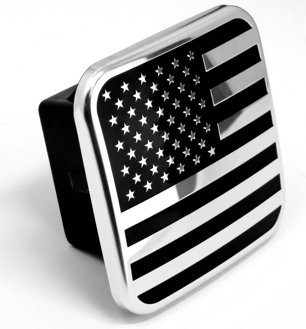 Everhitch Usa Metal Flag Hitch Cover (Fits 2'' Receivers, Chrome Black)