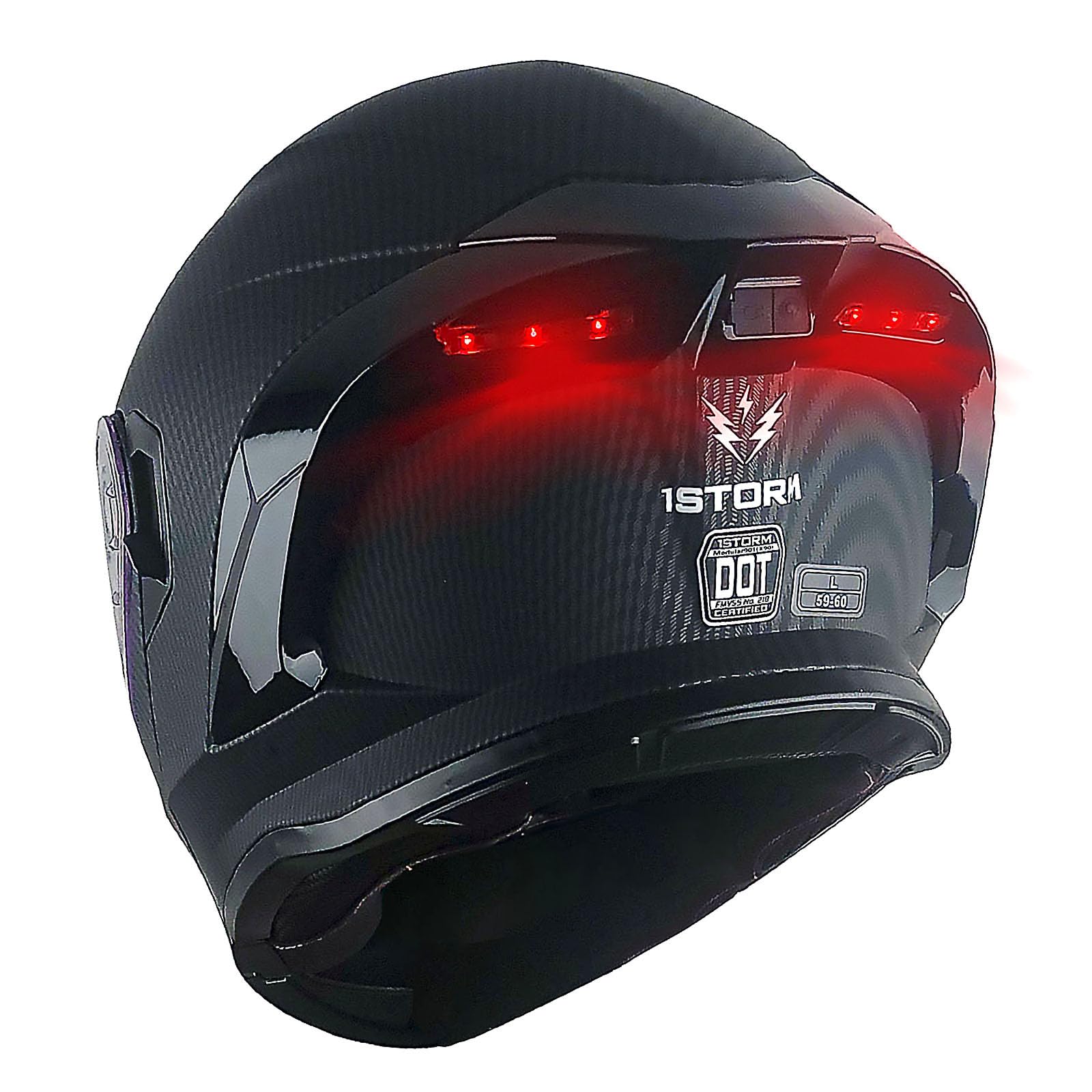 1Storm New Motorcycle Bike Modular Full Face Helmet Dual Visor Sun Shield with Rechargeable LED Tail Light: LED-X90 Carbon Fiber