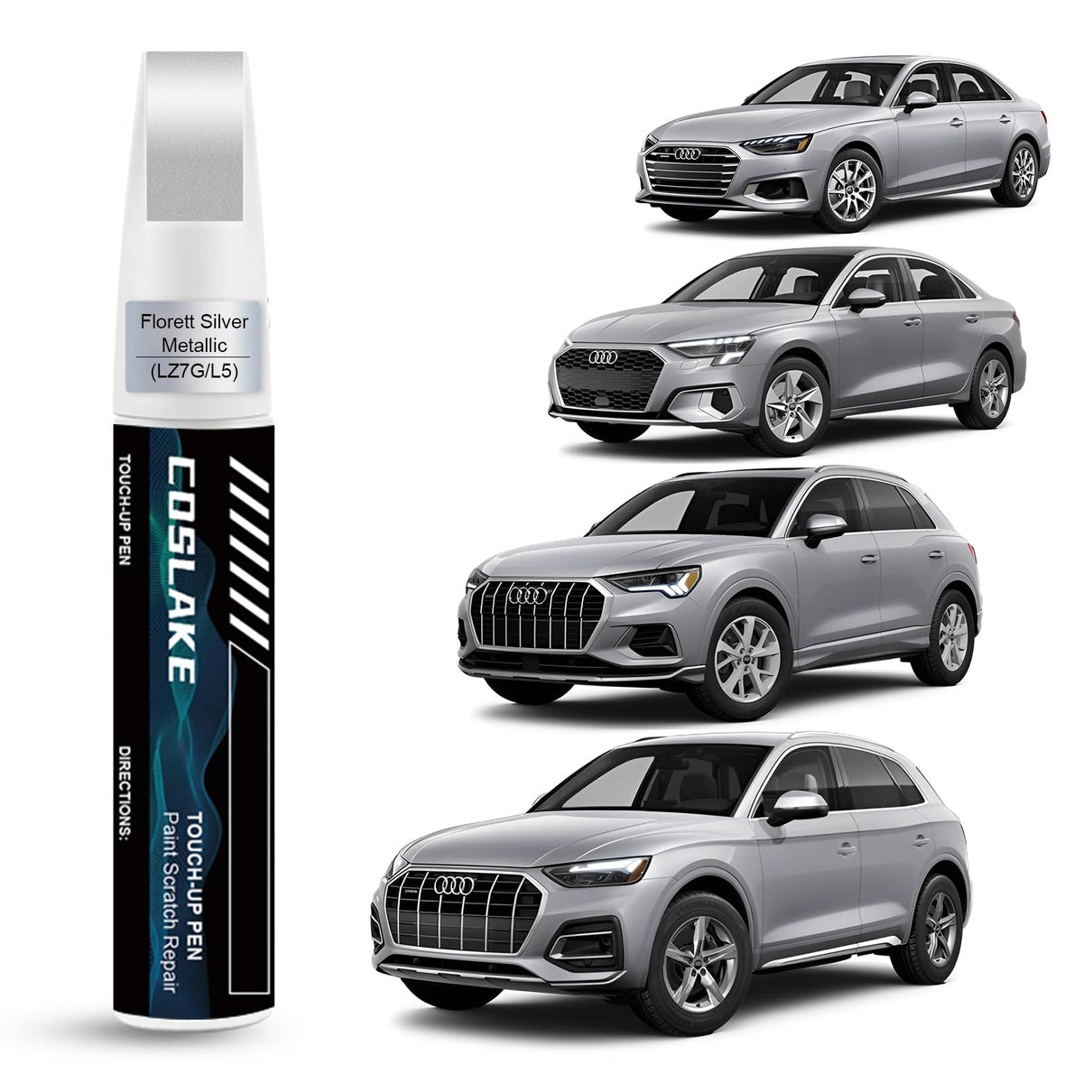 Coslake Car Touch Up Paint(Florett Silver Metallic(Lz7G/L5)) For Audi, Car Paint Scratch Repair Kit, Quick & Easy Solution To Re