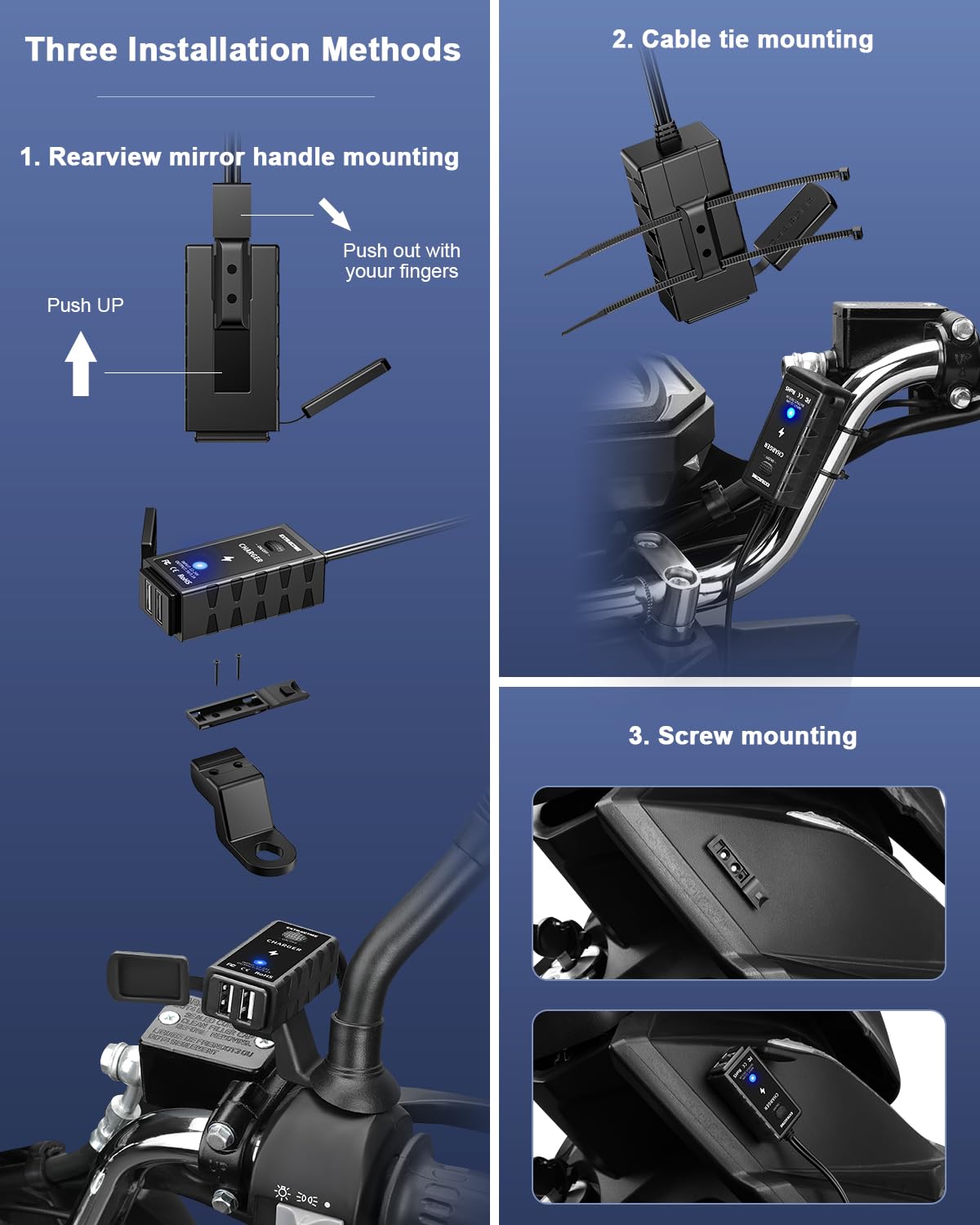 Extractme Motorcycle Phone Charger, 3.1 Amp Motorcycle Dual Usb Charger With On/Off Switch & Led Light, Waterproof Atv/Motorcycle Accessories For Phone, Tablet, Gps, Etc
