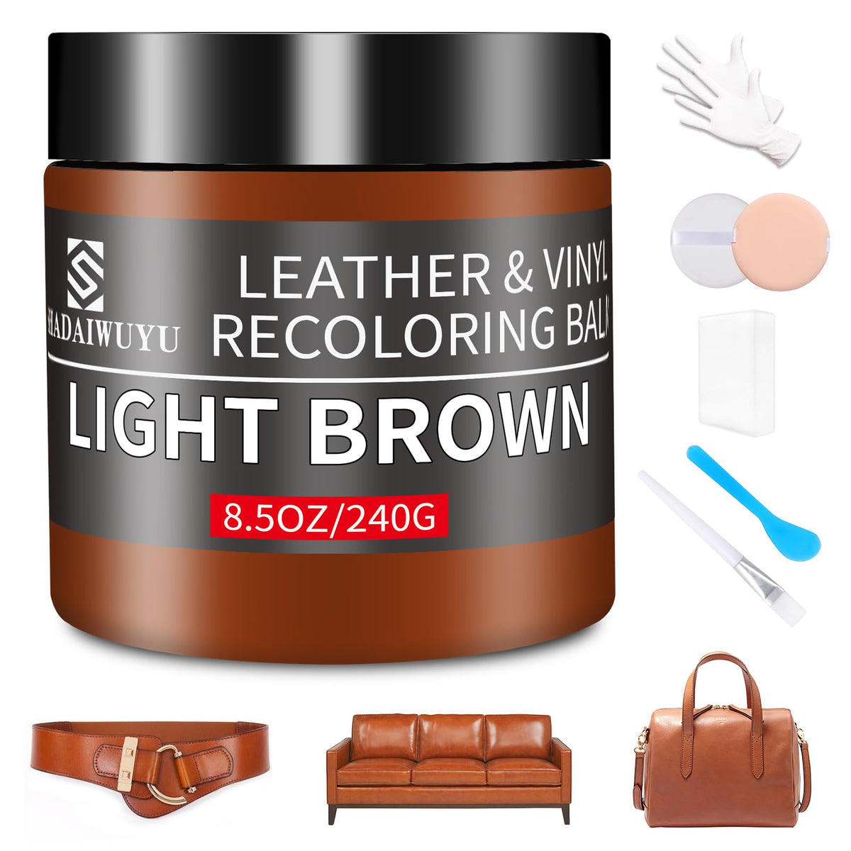 Leather Recoloring Balm,8.5Oz Leather Color Restorer,Light Brown Leath ...