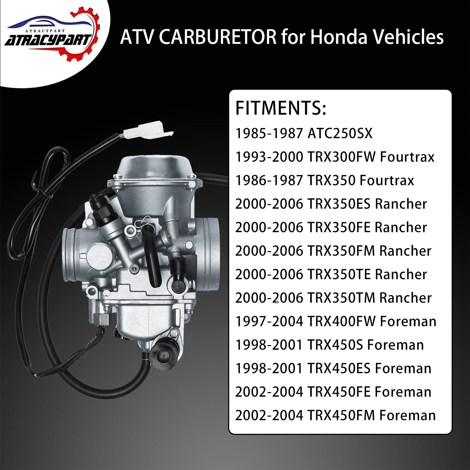 Carburetor for 1993-2000 Honda TRX300FW Fourtrax 300, 1986-1987 TRX350 Fourtrax, 1997-2004 Foreman 400 TRX400FW, 98-04 Foreman T