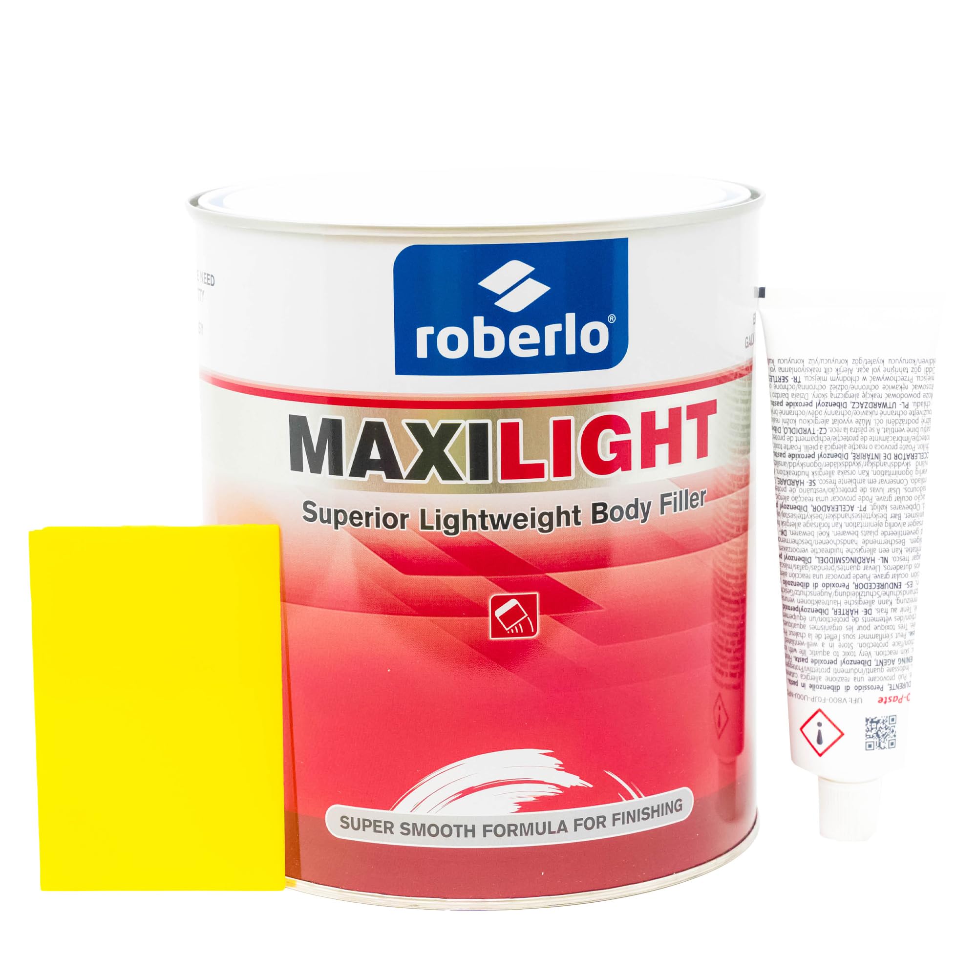 Roberlo Maxilight Superior Lightweight Auto Body Filler - Easy Application, Super Smooth Self-Leveling Formula, Creamy Texture, Ideal For Large Area Repairs, Dents, Dings, Holes, Scratches & Rust
