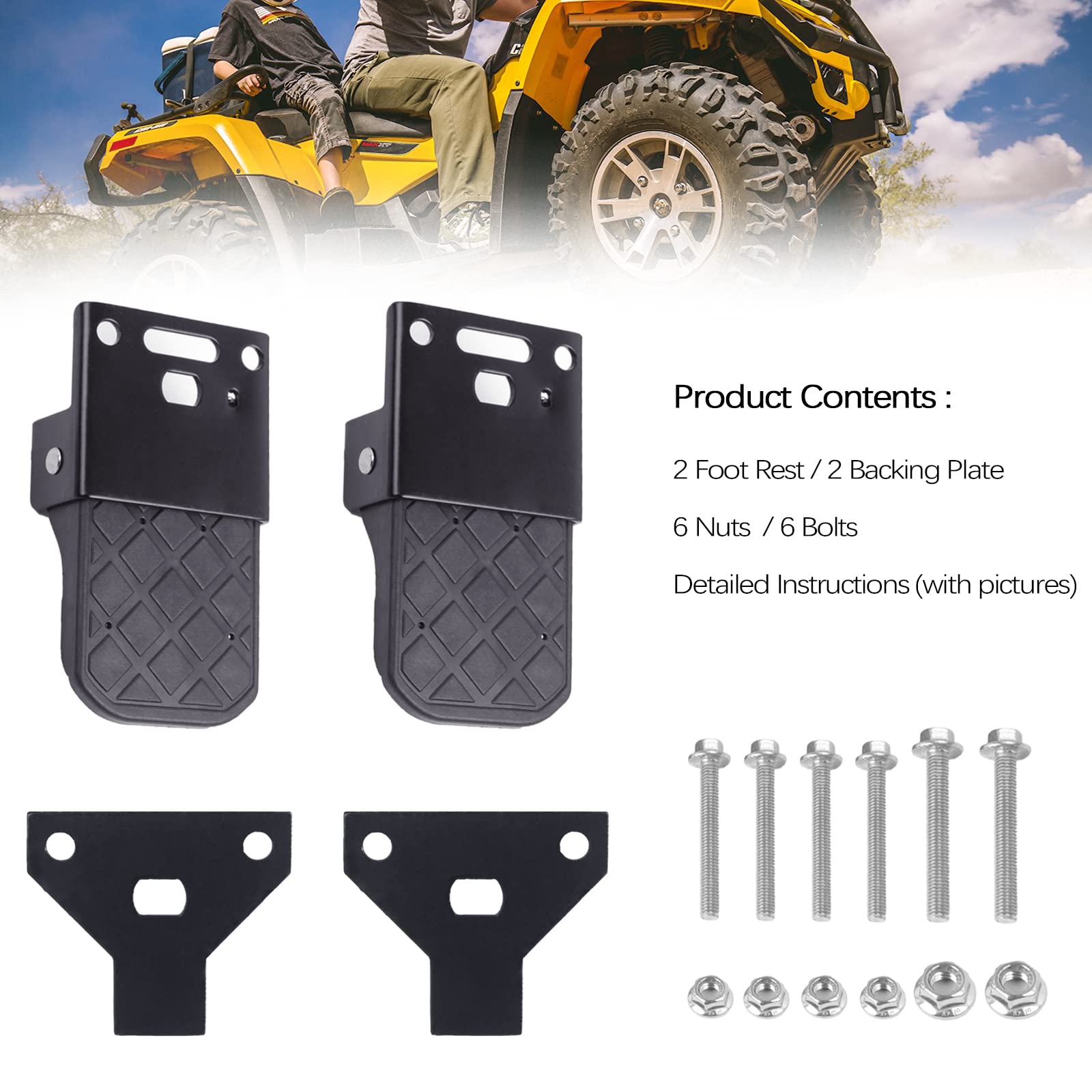 Xislet Pairs ATV Foot Rests for Four Wheeler Rear Passenger Foot Peg Universal Compatible with ATV Such as Polaris Sportsman Scr