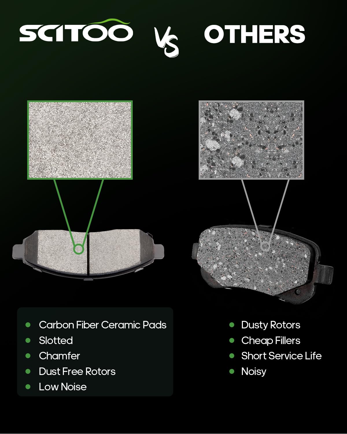 Scitoo Ceramic Brake Pad Front Rear Set Fit For 2005-2018 For Nissan Frontier, 2005-2015 For Nissan Xterra, 2009-2012 For Suzuki