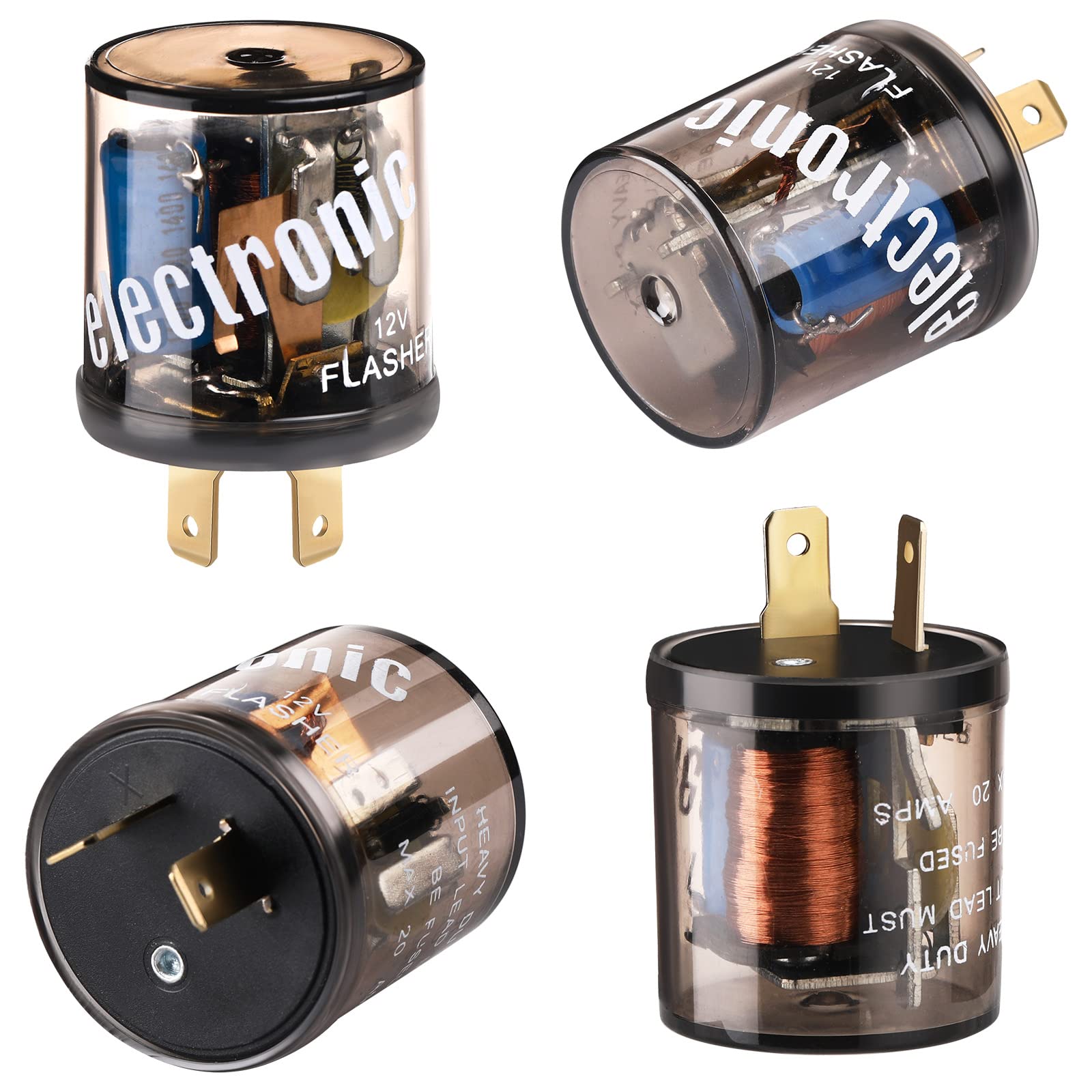 Reginary 4 Pcs 12V 2 Pin Electronic Led Flasher Relay Led Turn Signal Light Two Prong Round Heavy Duty 20 Amps Compatible Automo