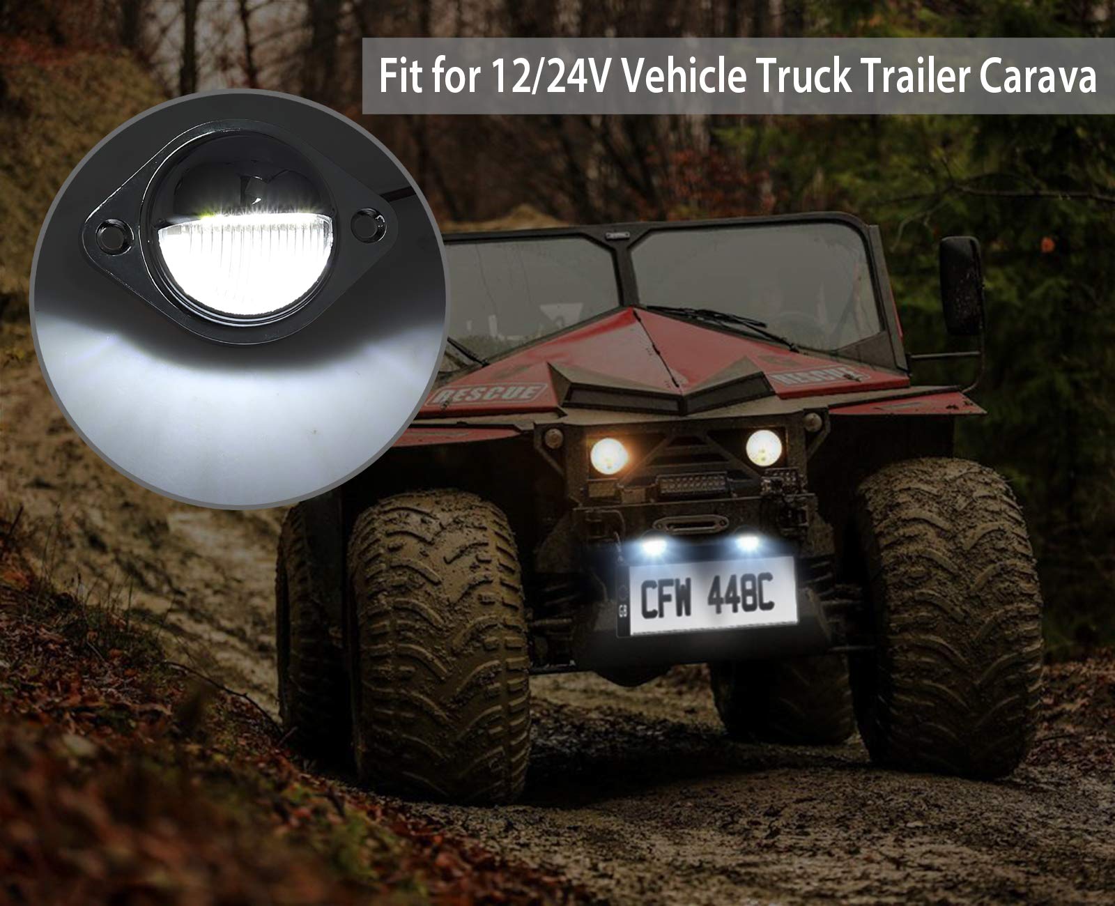 Justech 2Pcs 3Led License Plate Light, Waterproof Number Plate Lights, Shock Resistant 12V 24V Tag Light Lamps Assembly For Truc