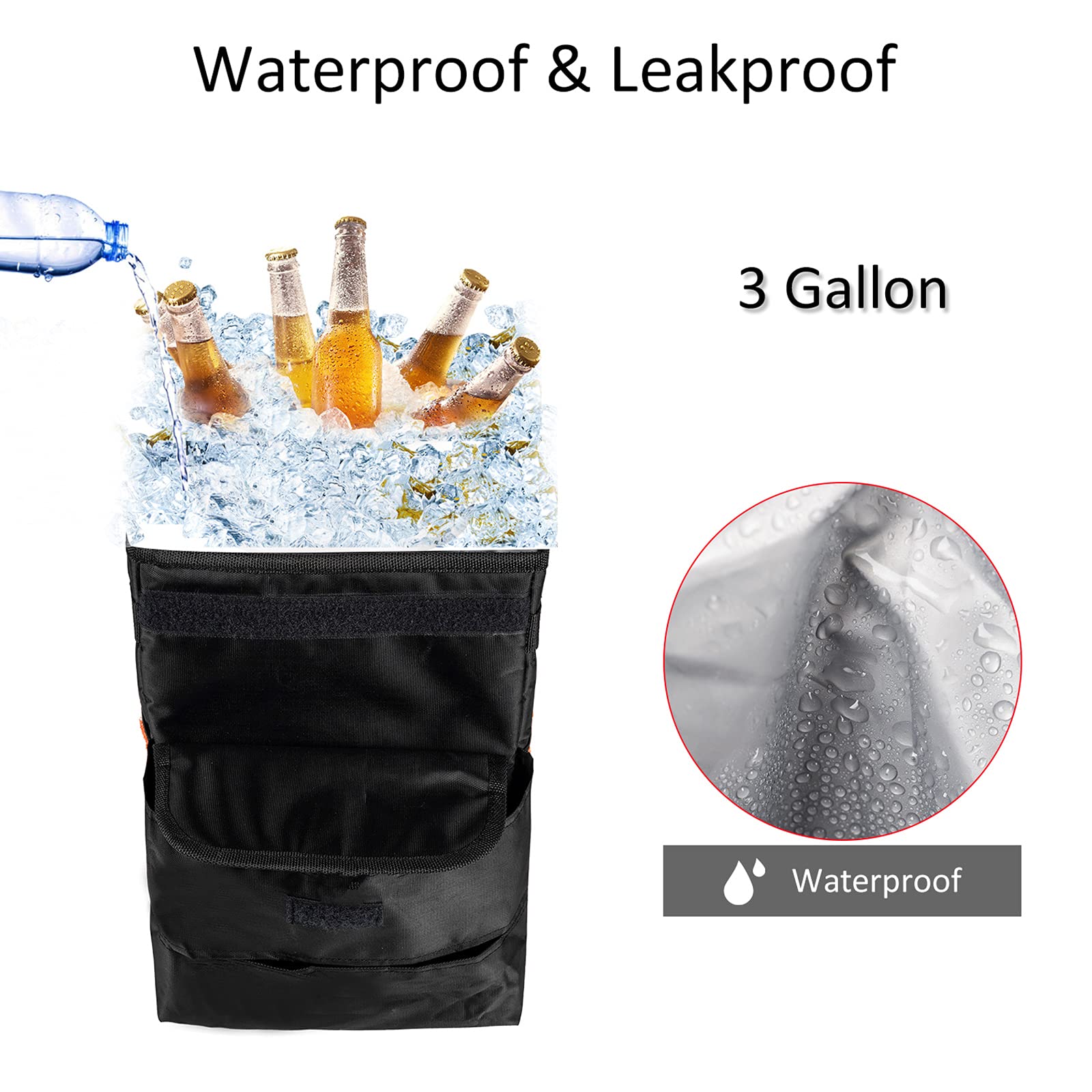 Gpusfak Car Trash Can Foldable Garbage Bin Leakproof 3 Gallons Black Orange