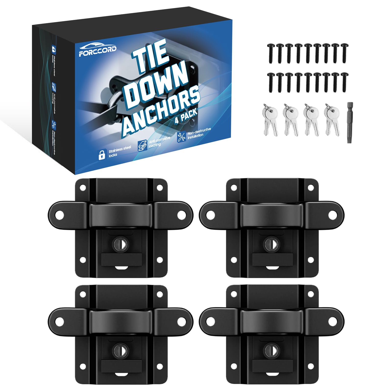 Forccord Custom Fit For Tie Down Anchors Ford F150 F250 F350 & Raptor 2026 2025-2015 (Include Lightning) Truck Bed Tie Downs Car