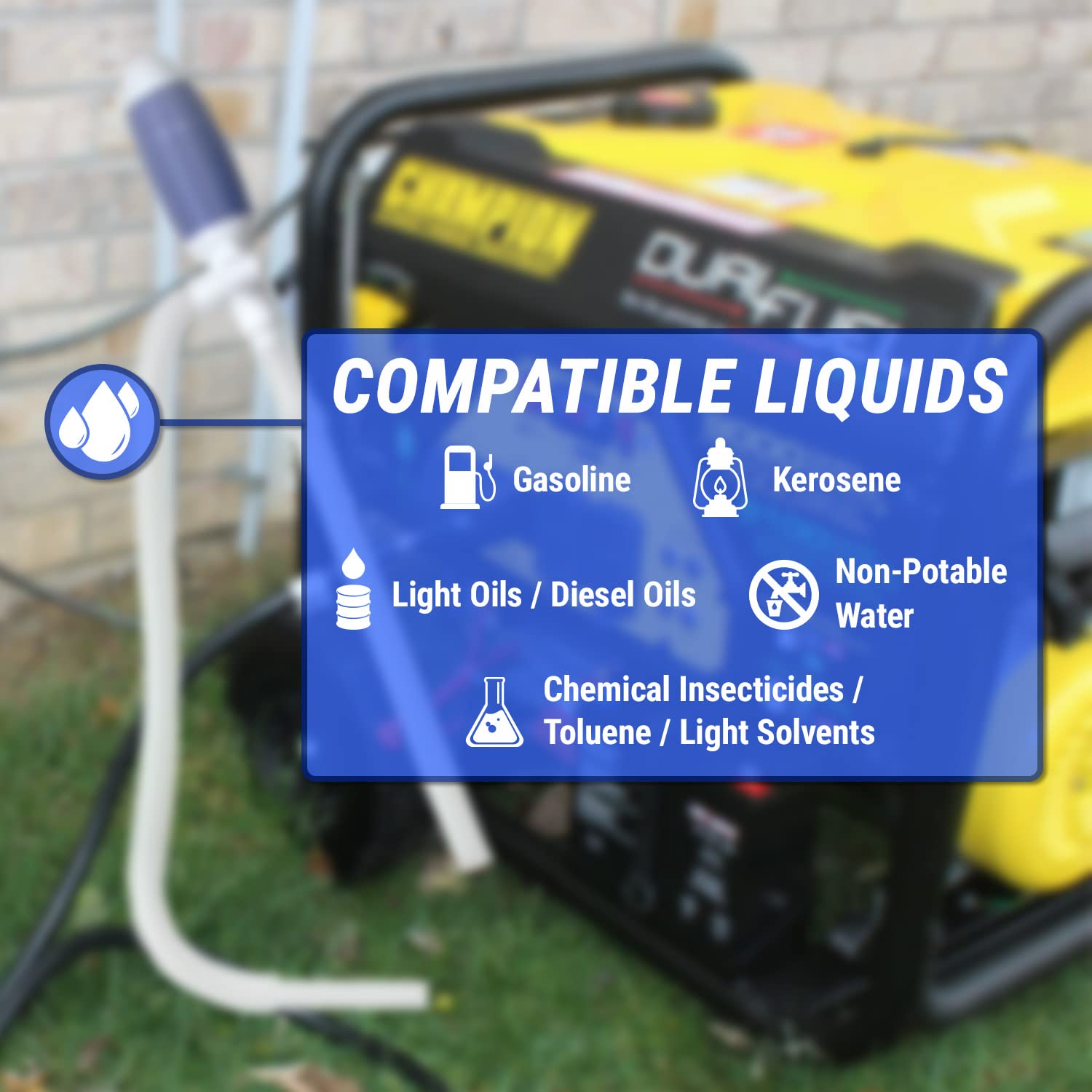 TERA PUMP TRDP15 Heavy Duty Manual Fuel Transfer Pump Siphon, Fast Flow 3.2 GPM, Flexible Suction Tube, Hand Siphon Pump for Gasoline, Diesel, Light Oils, Kerosene, Non-Potable Water, and More