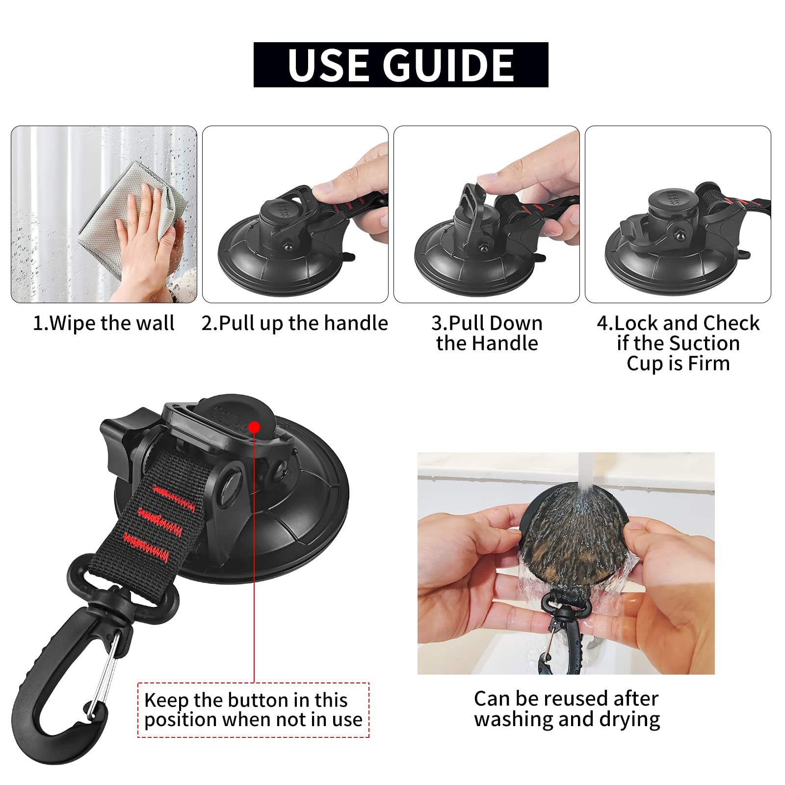 Vashly Heavy Duty Suction Cup 8Pcs Strong Suction Cups With Hooks And 8Pcs Tarp Clips Deavy Duty Lock Grip For Car Awning Boat C