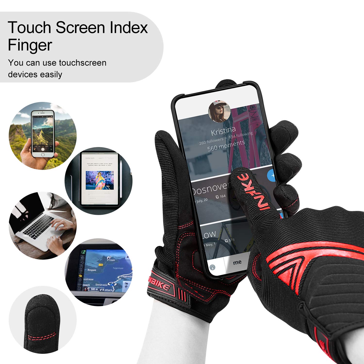Inbike Breathable Mesh Motorcycle Gloves Touchscreen With Tpr Palm Pad Hard Knuckles Black Red Small