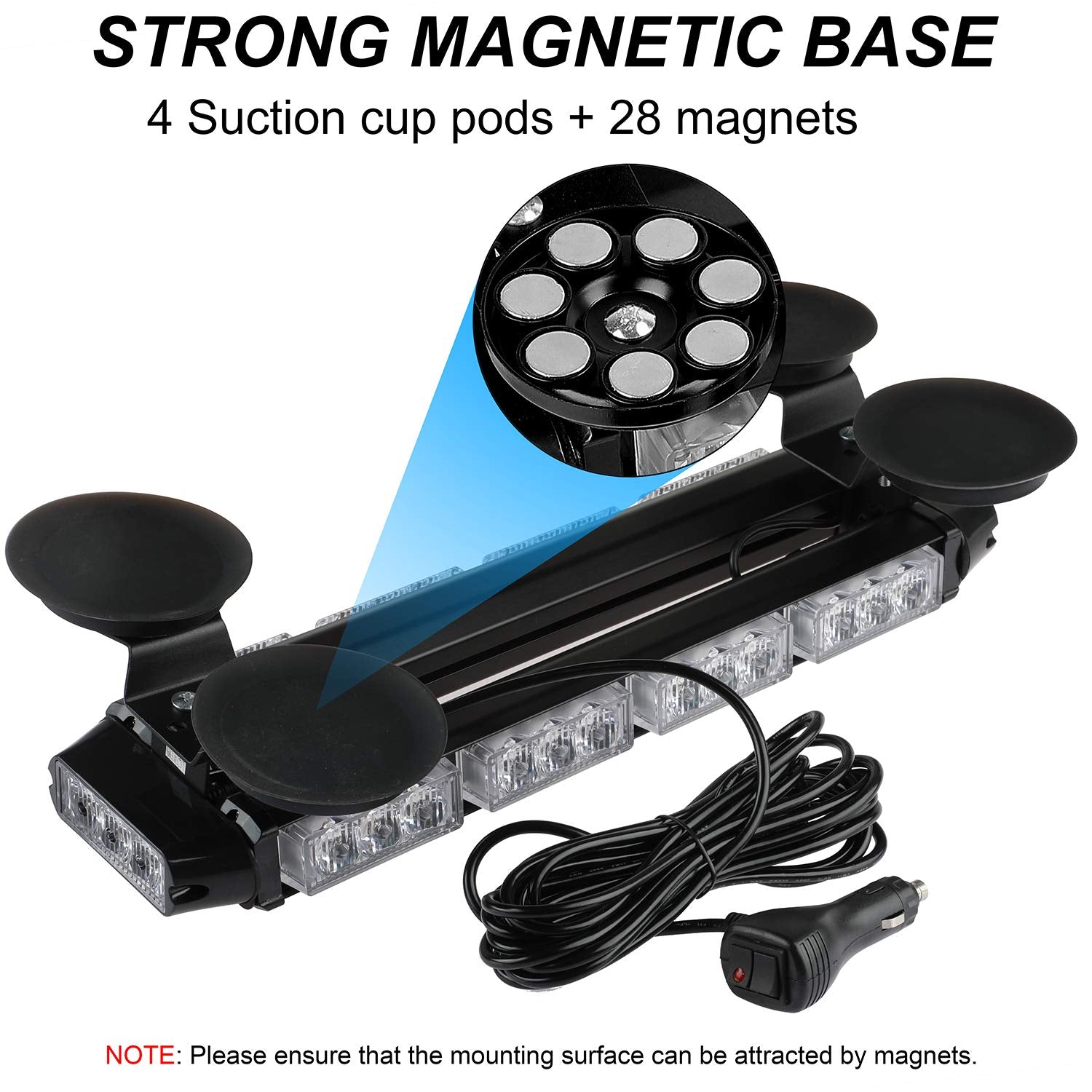 Aspl 16.8 Inch Led Strobe Flashing Light Bar, 26 Flashing Modes High Intensity Emergency Hazard Warning Beacon Lights With Magne