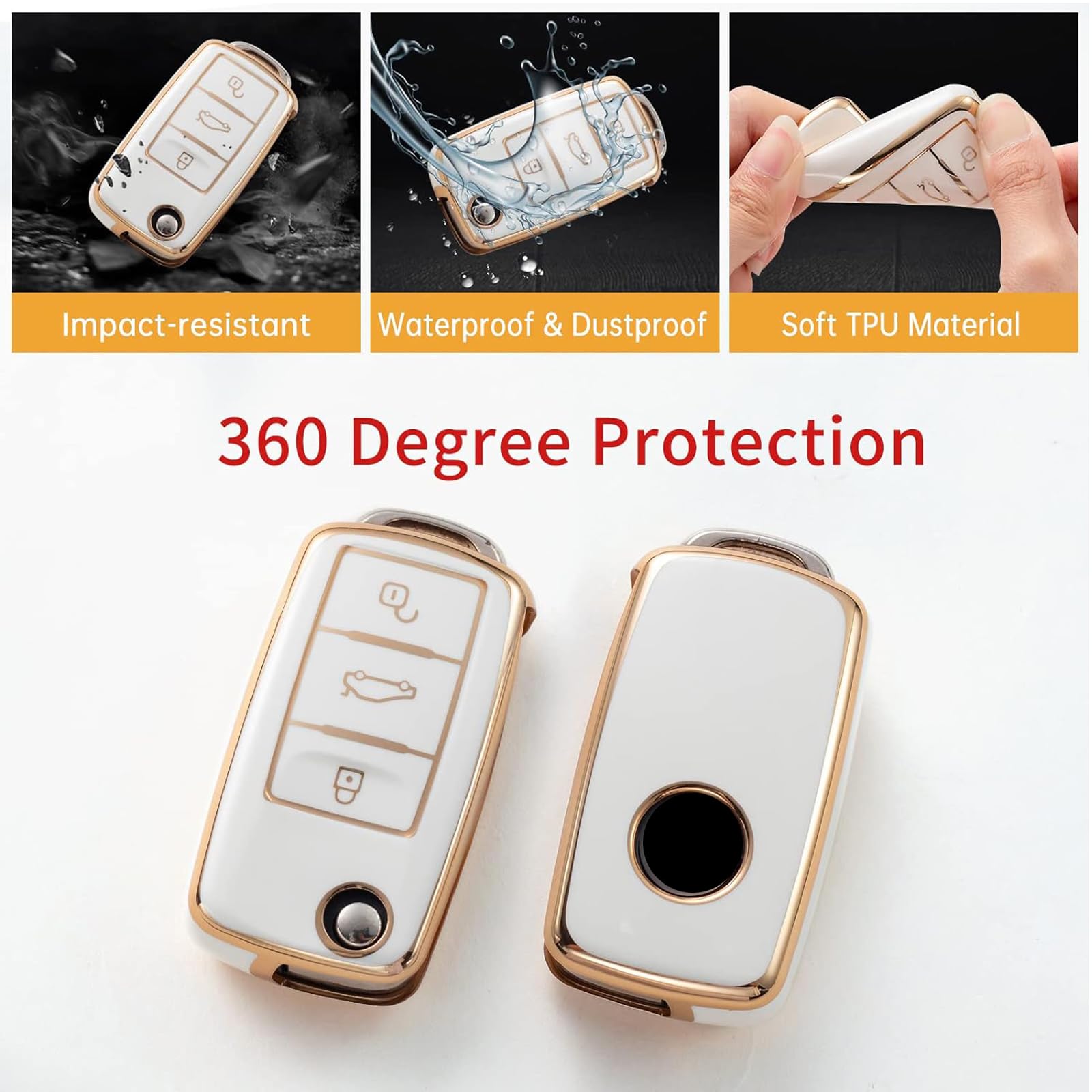 Gematay For Vw Volkswagen Key Fob Cover With Keychain Lanyard, Soft Tpu Key Fob Protector Shell Compatible With Vw Jetta Golf Po