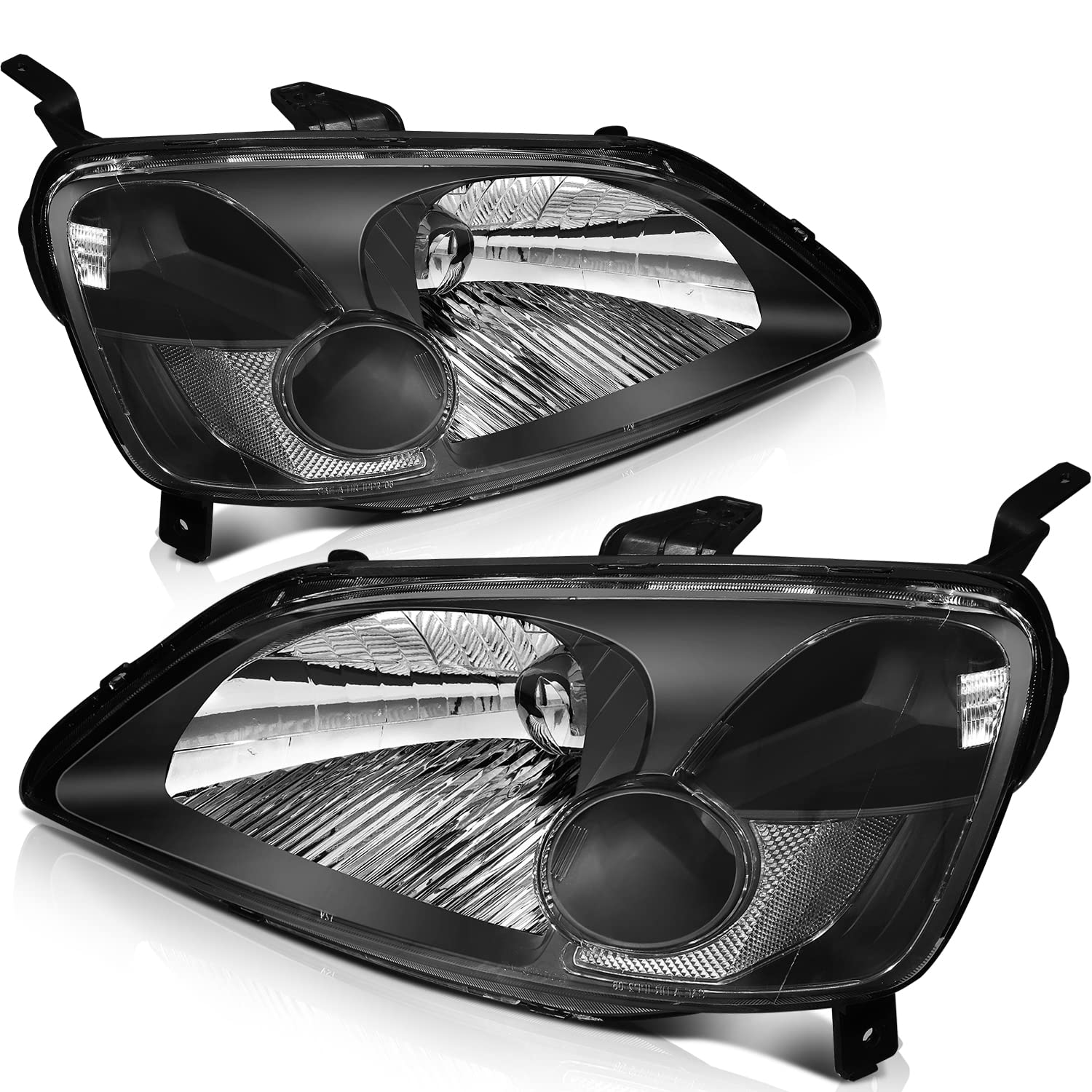 OCPTY Compatible For Honda Civic 2001-2003 Headlight Headlamps Black Housing Clear Reflector