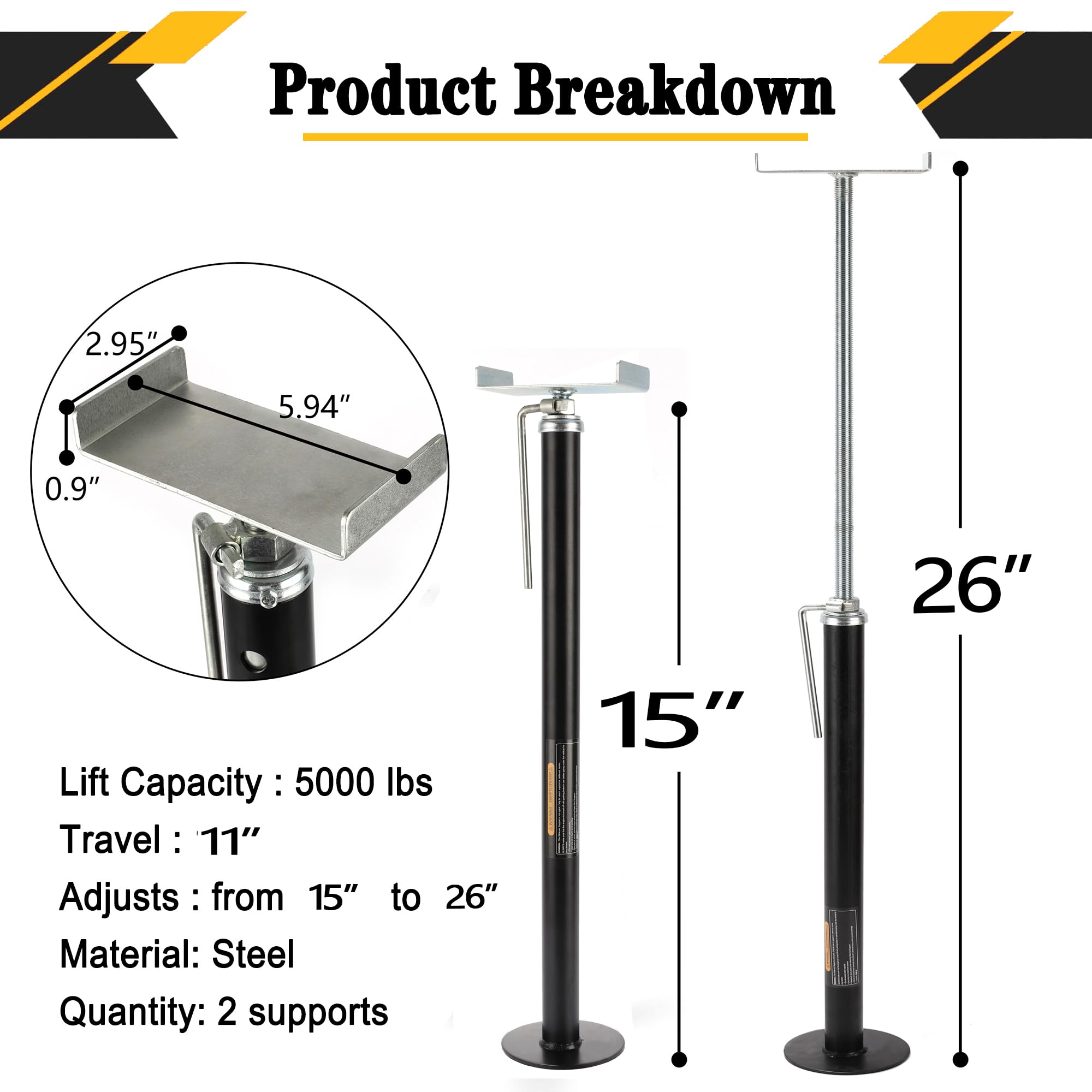 LUSHIH RV Slide Out Support Trailer Stabilizer Jacks, RV Camper Accessories for Travel Trailers - 15'' to 26'' - 5000 Lbs Each -