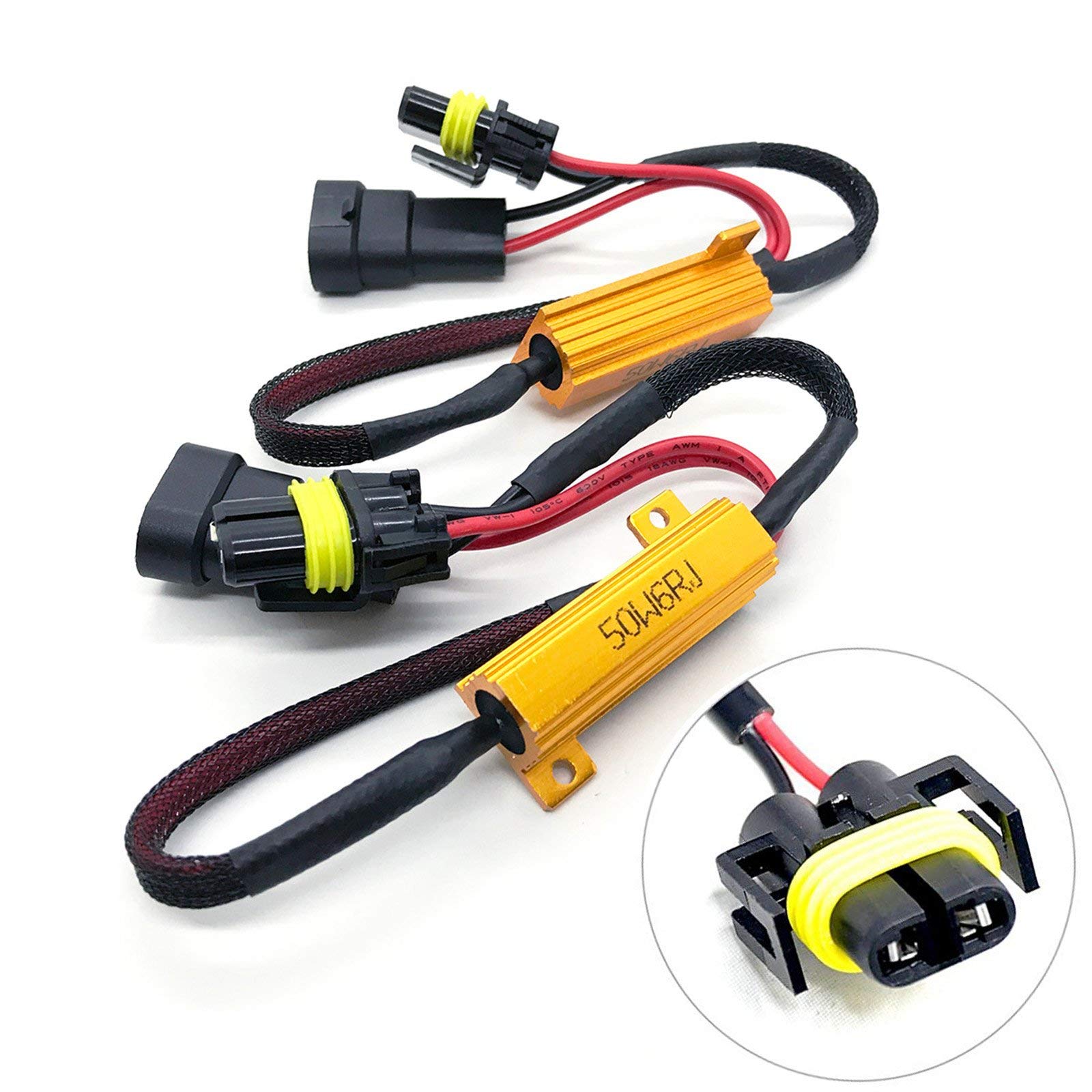 O-Nex H8 H11 Led Load Resistor Kit 50W 8Ohm Headlight Bulb Relay Harness Adapter Anti Flicker Error Decoder Warning Canceller