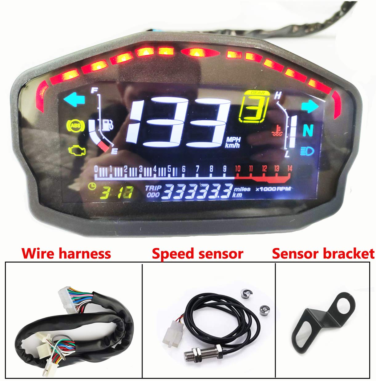 SAMDO Universal Motorcycle Speedometer Odometer Tachometer 14000 RPM 199 Kph Mph Motorcycles Refit Water Temperature Gauge VA Re