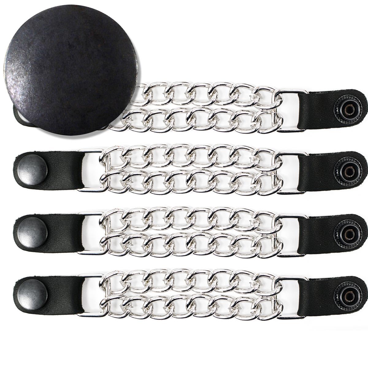 Milwaukee Leather Black Medallion Vest Extender - Double Chrome Chains Genuine Leather 6.5 Extension 4-PCS MLA6016SET - 4 Inch