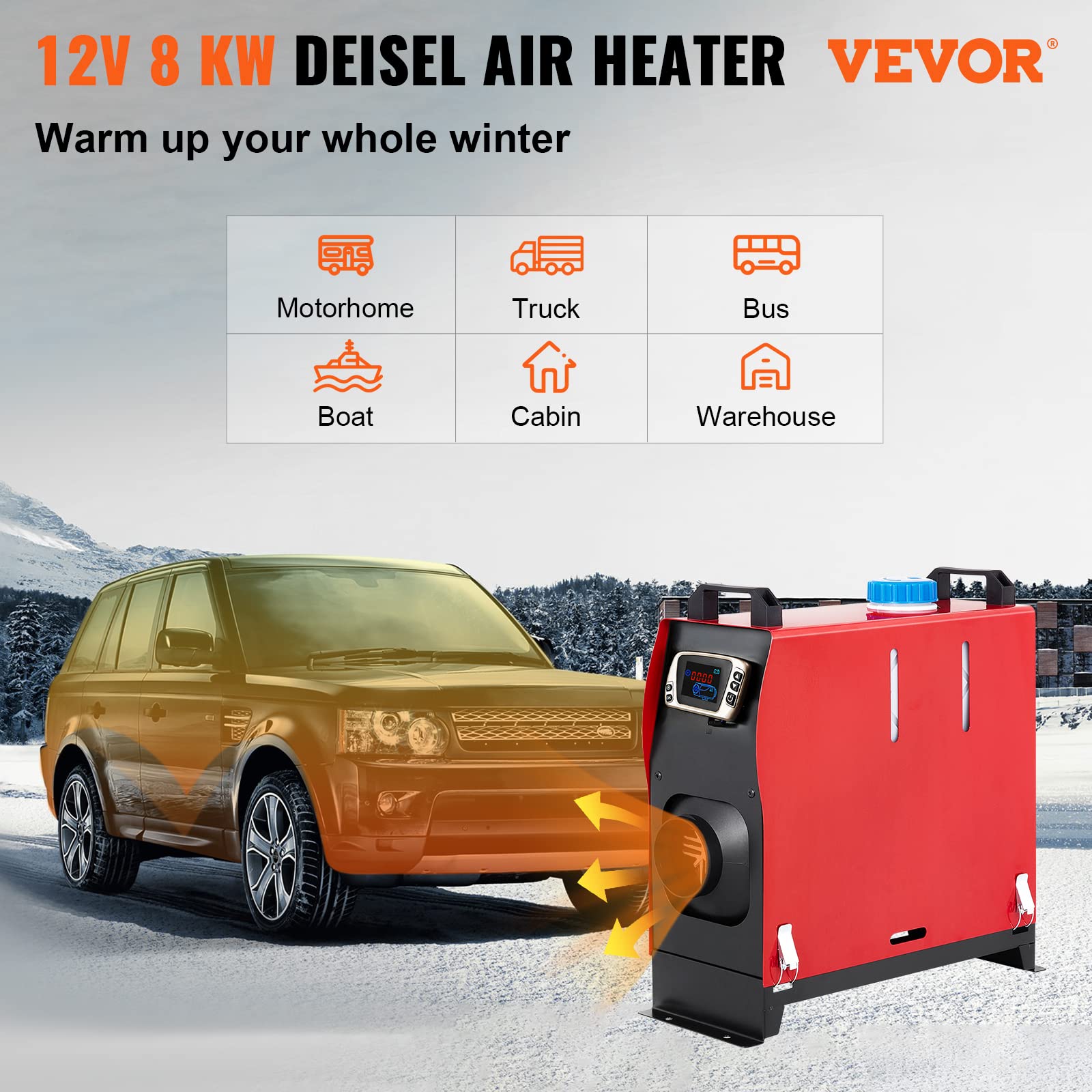 VEVOR 8KW Diesel Air Heater Muffler Diesel Heater 12V 8000W Diesel Parking Heater Remote Control Remote Control with LCD Switch