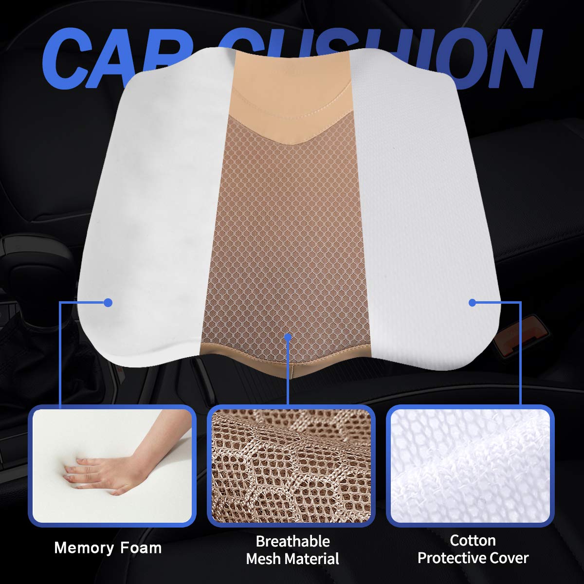 Kingleting Car Seat Cushion, Comfortable Memory Foam Cushion For Driving, Auto Heightening Wedge Cushion For Sciatica Tailbone P