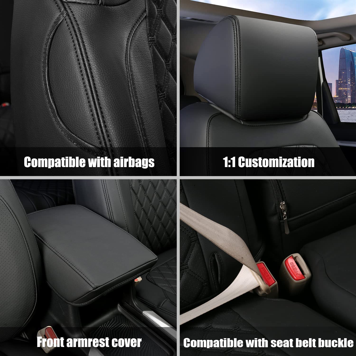 GIANT PANDA Car Seat Covers Full Set Custom Fit for Honda CRV EX,EXL,LX,Touring,Hybrid 2017 2018 2019 2020 2021 2022- Faux Leath