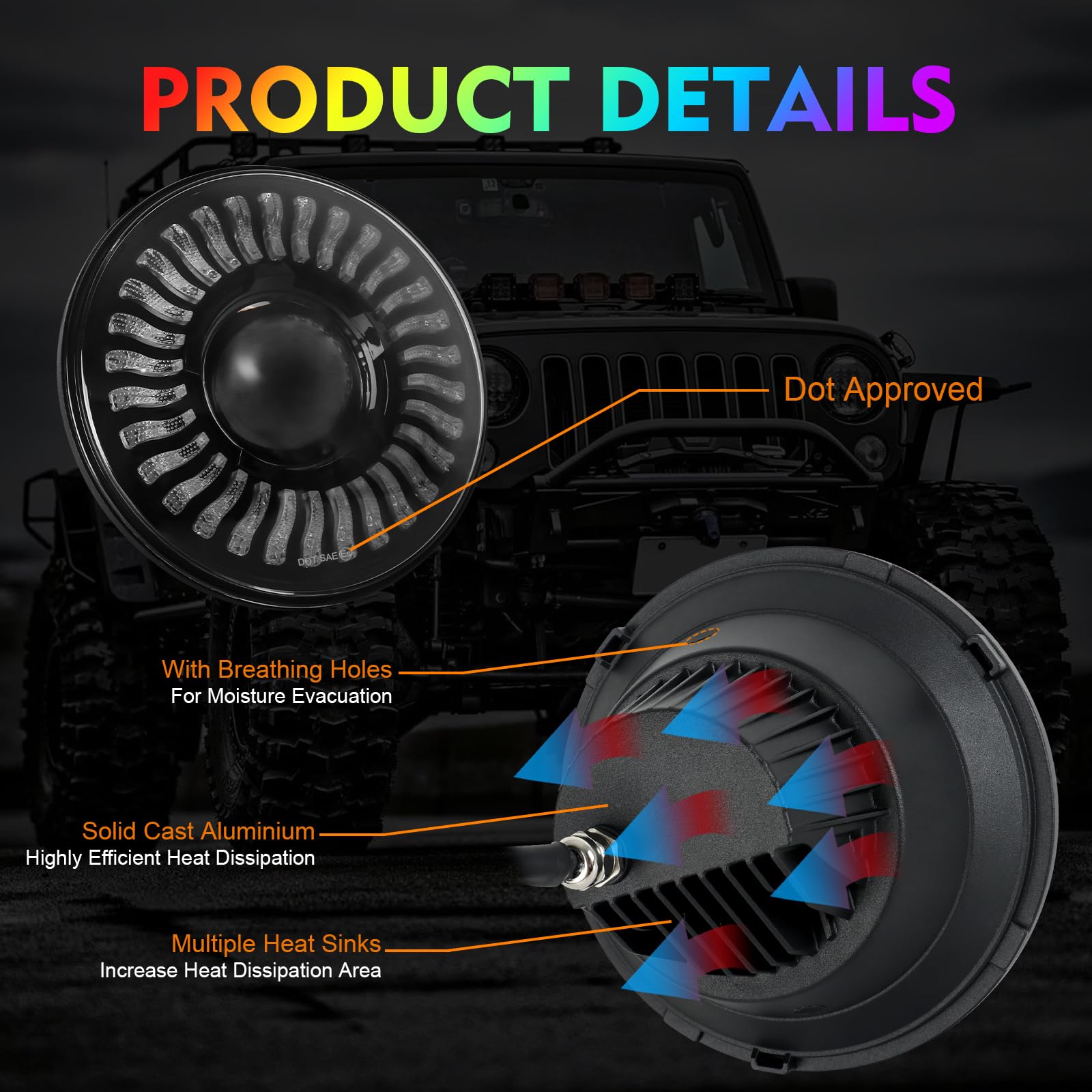 Beeyeo 7 Inch Led Headlights With Drl And Hi/Lo Beam 7'' Round Headlight For 1997-2017 Wrangler Jk Jku Tj Lj, Dot Approved, Anti