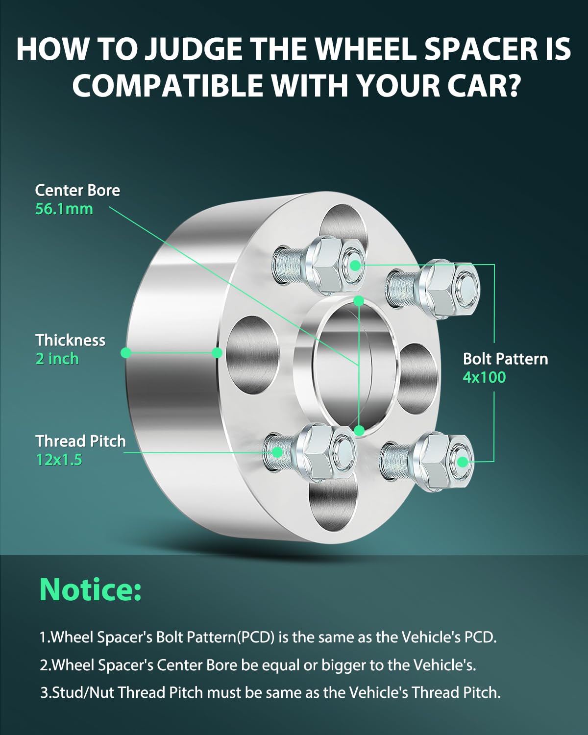 Scitoo 2 Inch 4X100 Wheel Spacers Adapters 4X100Mm To 4X100Mm 12X1.5 Studs Bore 56.1Mm Wheel Spacers Adapters Compatible With Fo