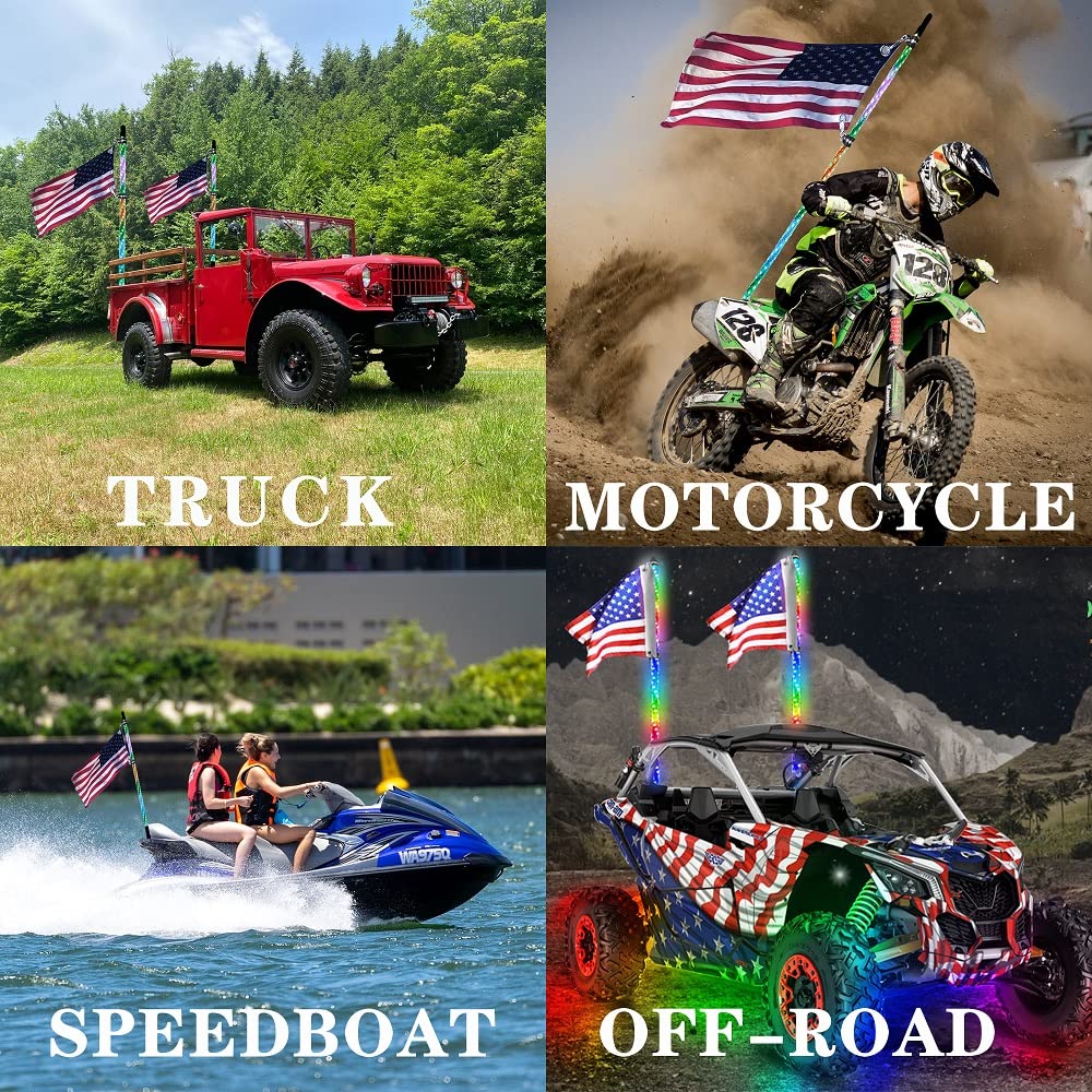 2Pcs 3Ft Led Whip Lights With Remote Control Spiral Rgb Chase Light Offroad 360Spiraling Rising Dream Wrapped Dancing Whips For