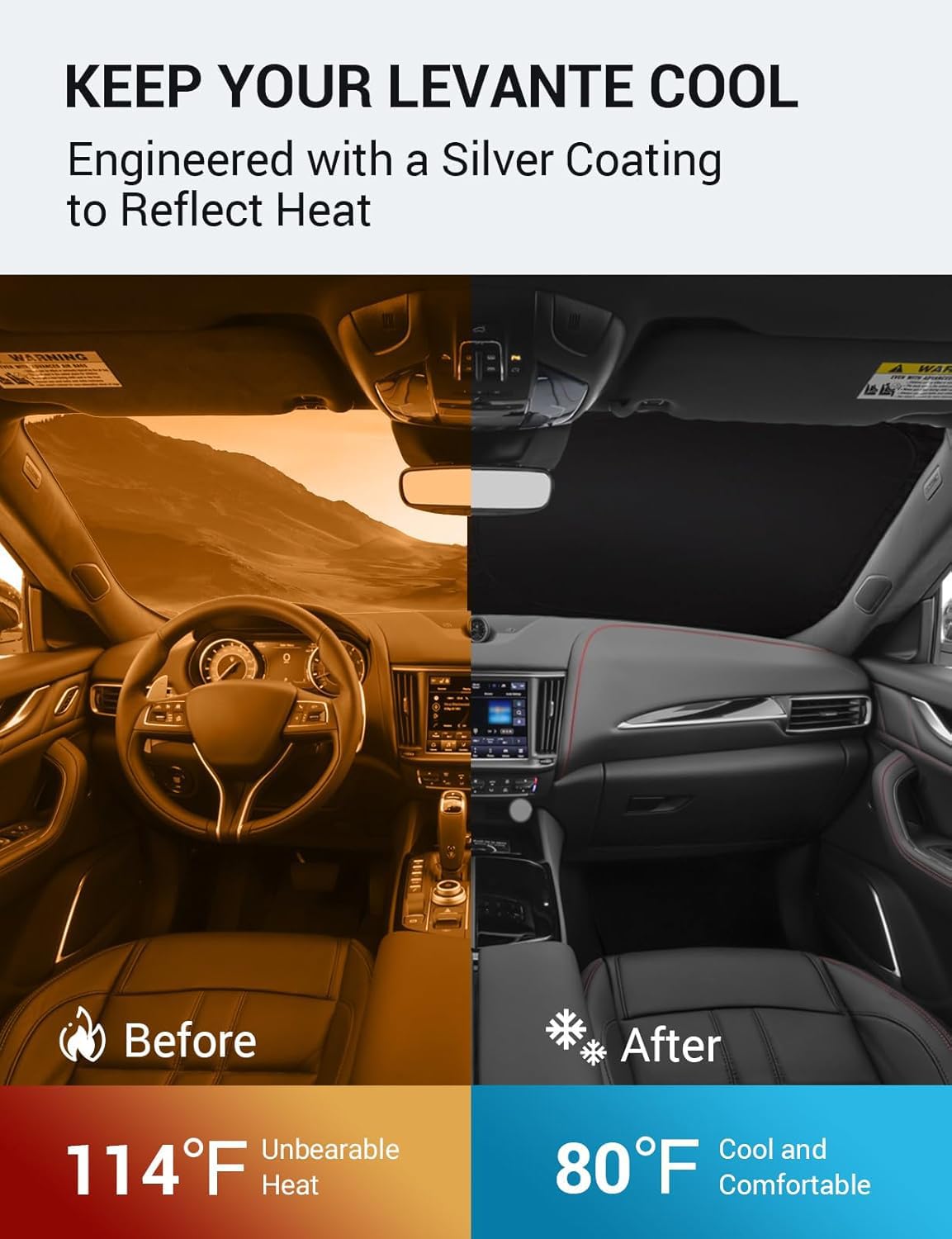 Proadsy 2025 Upgrade Windshield Sun Shade Custom Fit 2017-2023 2024 2025 Maserati Levante Foldable Front Sunshade Protector Sun