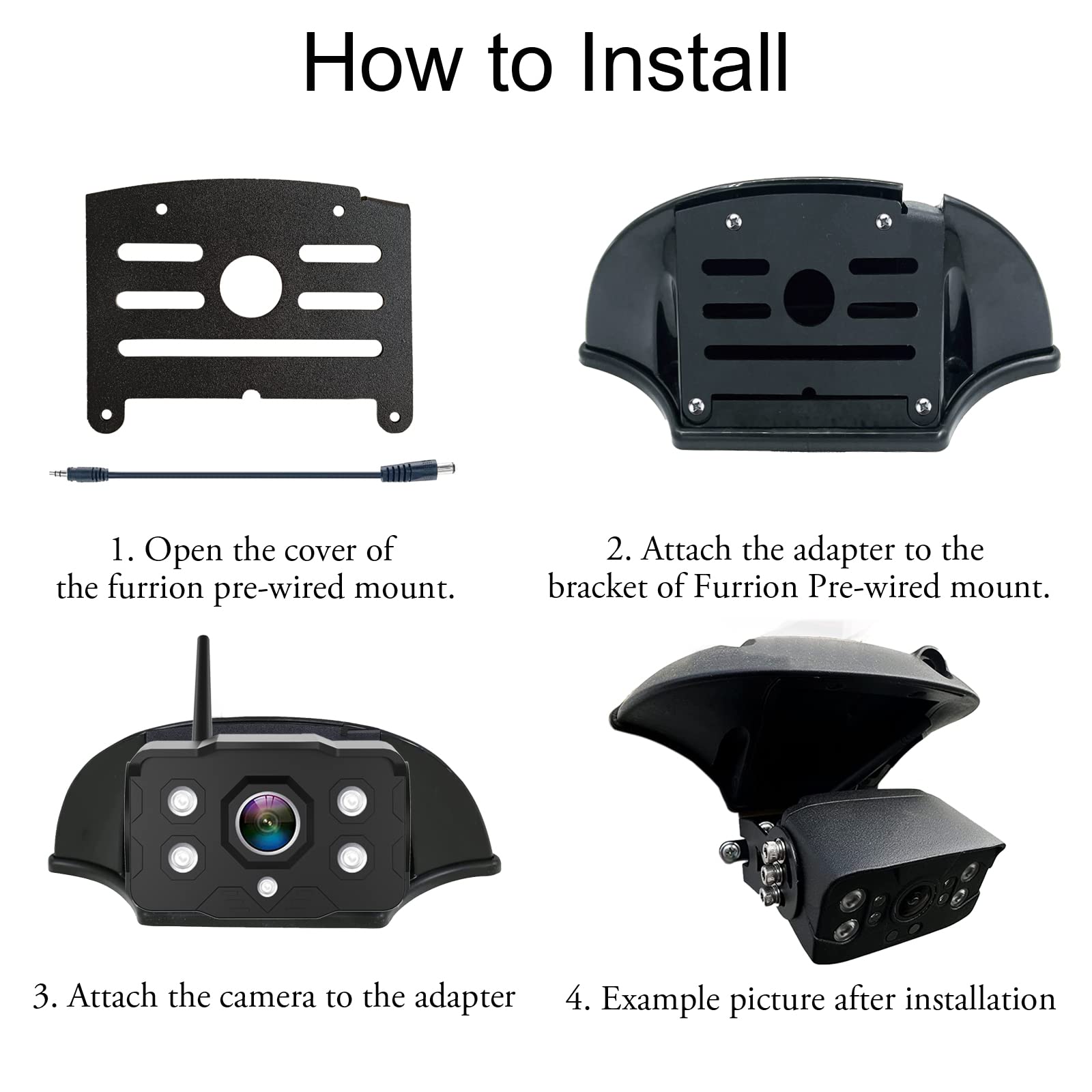 Voonoa Universal Backup Camera Bracket Adapter For Furrion Pre-Wired Mount Pre-Install Mounting Kit With Pig Tail Wire Plug For