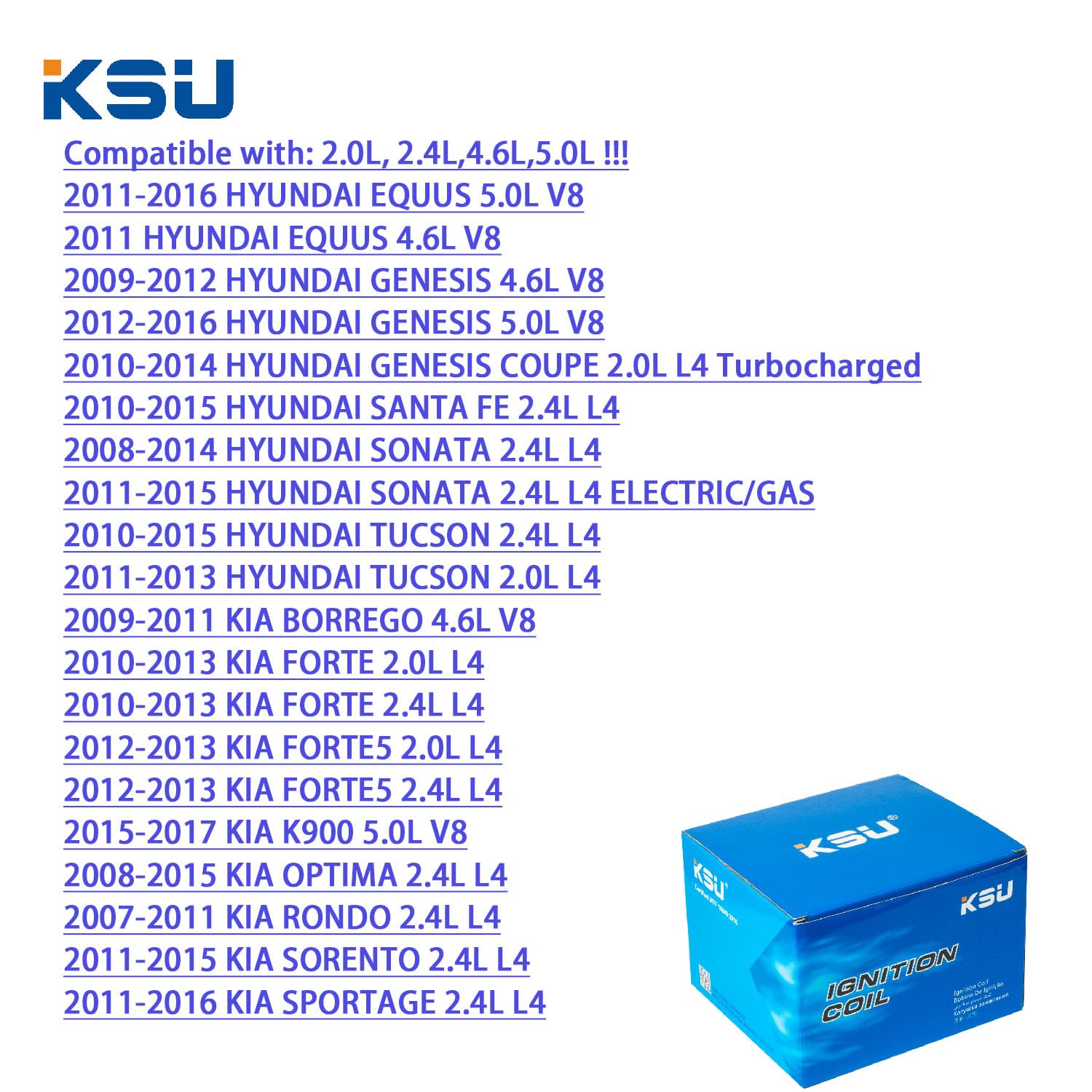 KSU Coil pack for kia Forte 2010 2011 2012 2013 2.0l 2.4l UF611