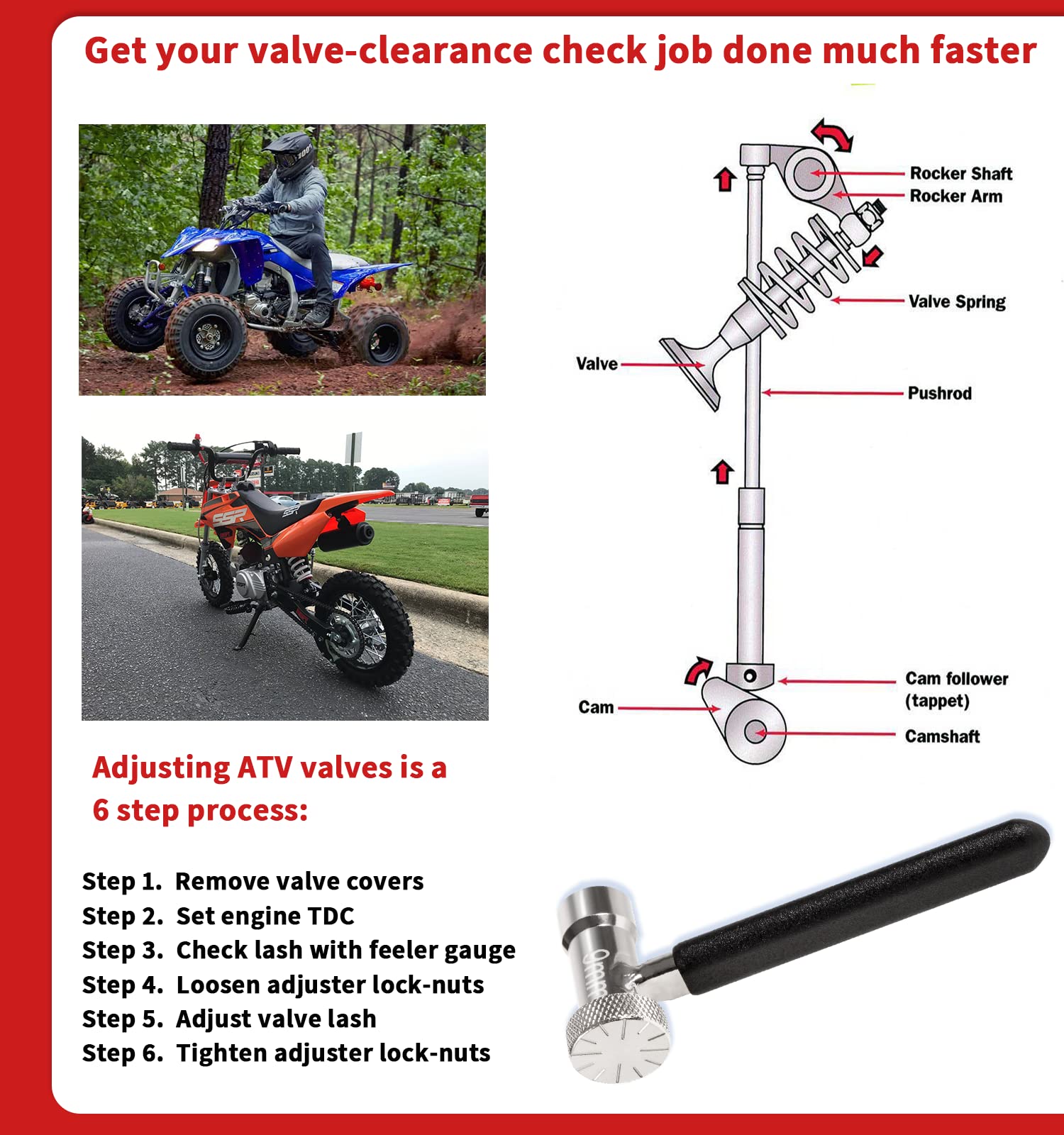 Camoo Valve Clearance Adjustable Wrench And Square Adjuster Tool Kit For Motorcycle Gy6 Scooter Atvs And Atcs Small Engines