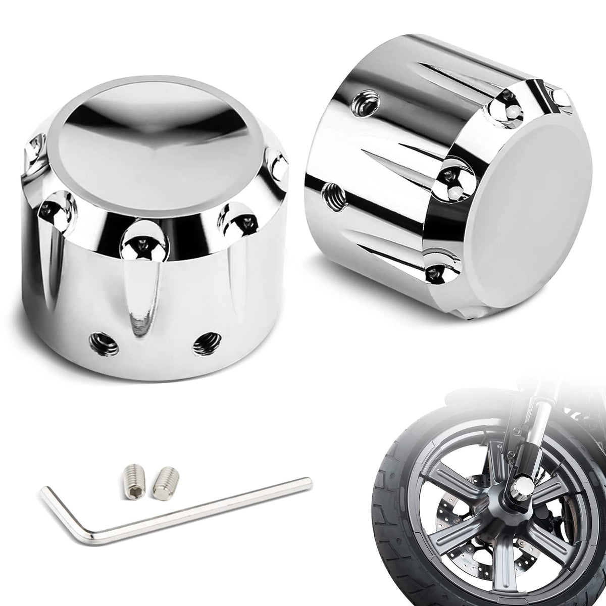 Amazicha Chrome Front Axle Nut Covers Axle Nut Caps Compatible For Harley Davidson Sportster Touring Electra Glide Street Glide Road Glide Dyna Softail 2002-2024
