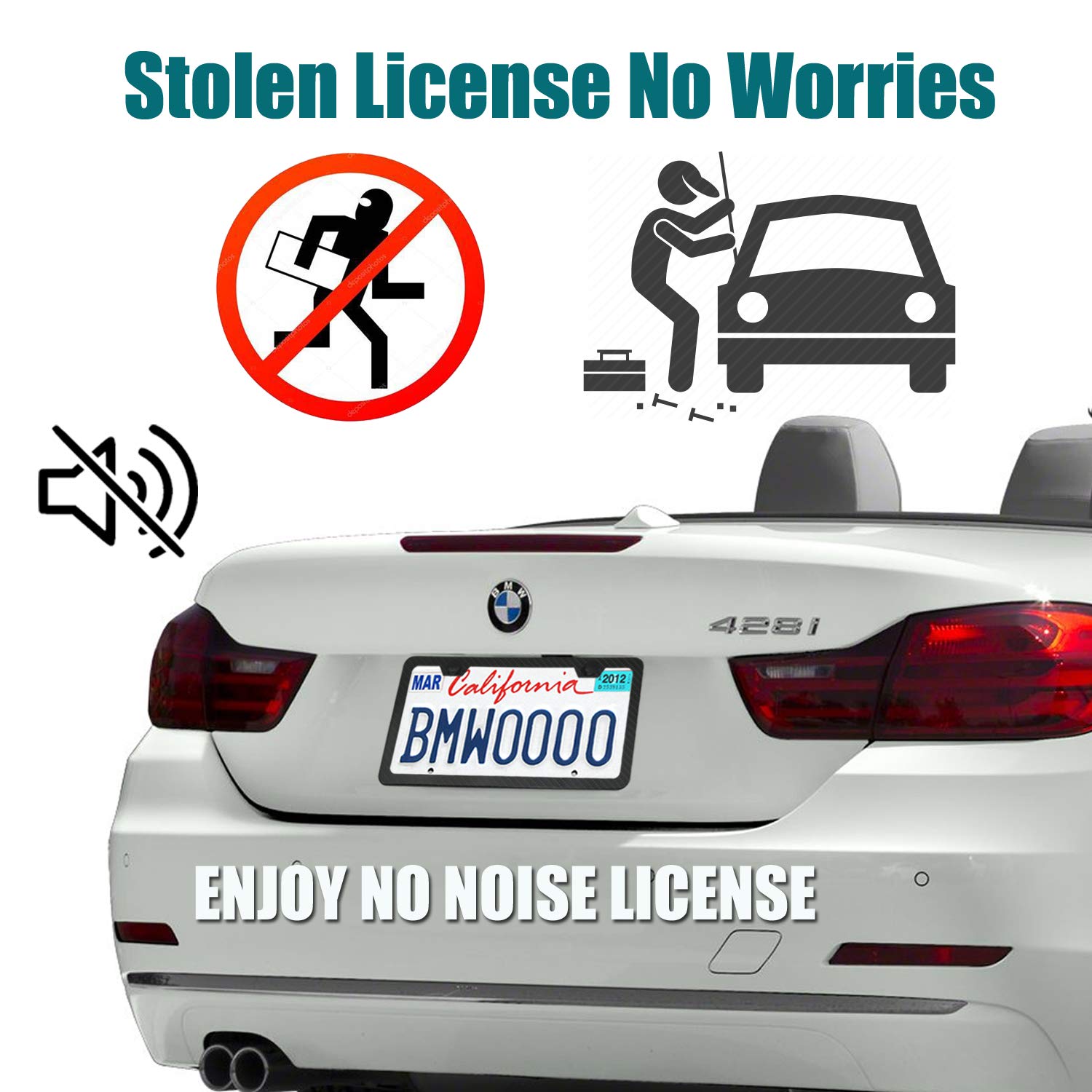 BGGTMO Anti Theft License Plate Frame - Carbon Fiber Aluminum Holder, Fits US Cars, Includes Stainless Steel Screws