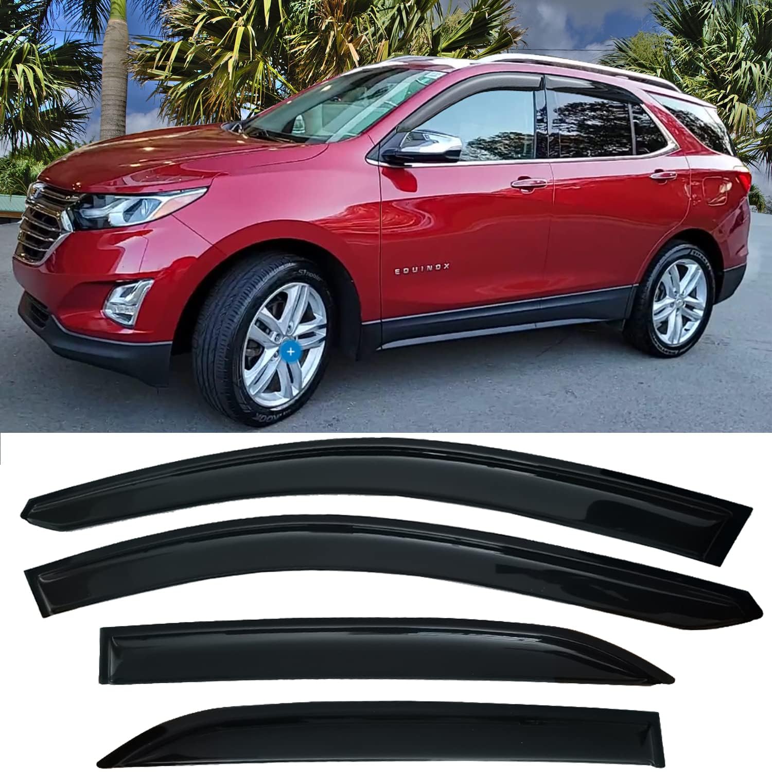 4PCS Premium Window Deflectors for Chevrolet Equinox 2018-2024 | Smoke Tinted Rain Guards Vent Visors | No-Drill Installation | 