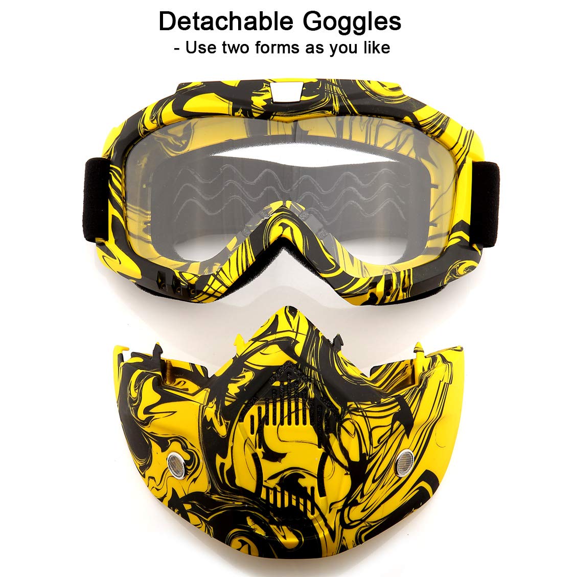 SPOSUNE Motorcycle Goggles Paintball Mask, Detachable Face Mask ATV Goggles Dirt Bike Goggles, Motocross Goggles Safety Ggoggles