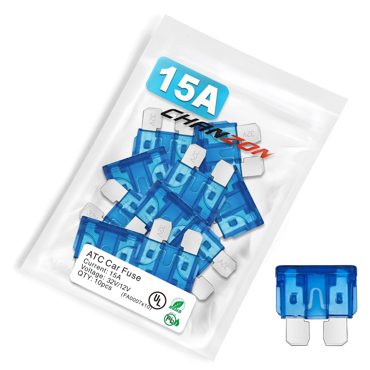 Chanzon Ul Listed 15A Standard Blade Fuse Atc/Ato/Apr 15 Amp 32V 10Pcs Auto Fuses Fast Blow For Automotive Car Rv Truck Suv