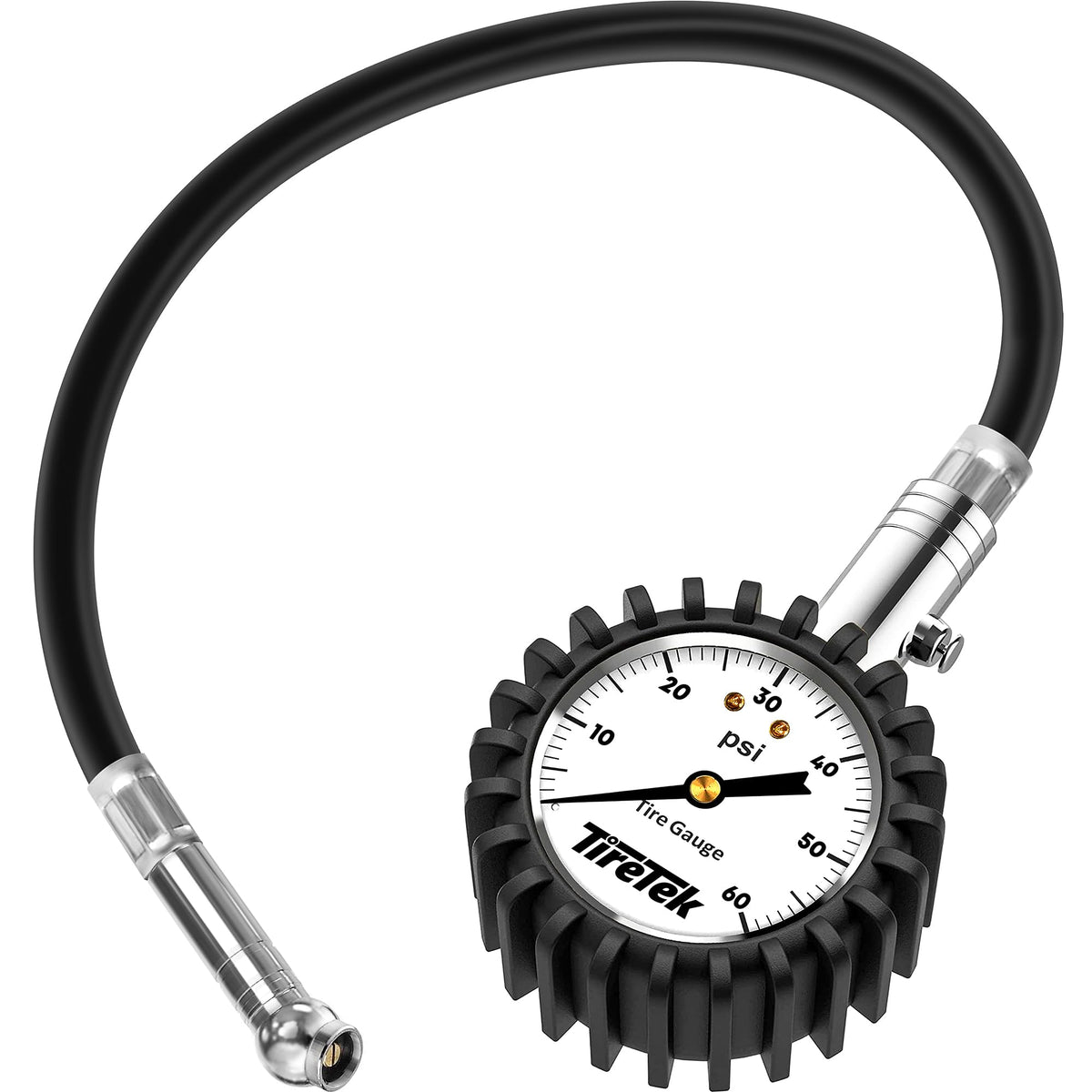 Tiretek Tire Gauge 0-60 Psi - Tire Pressure Gauge For Truck, Car, Motorcycle, Atv, And Suv With Flexible Air Chuck And Ansi B40.