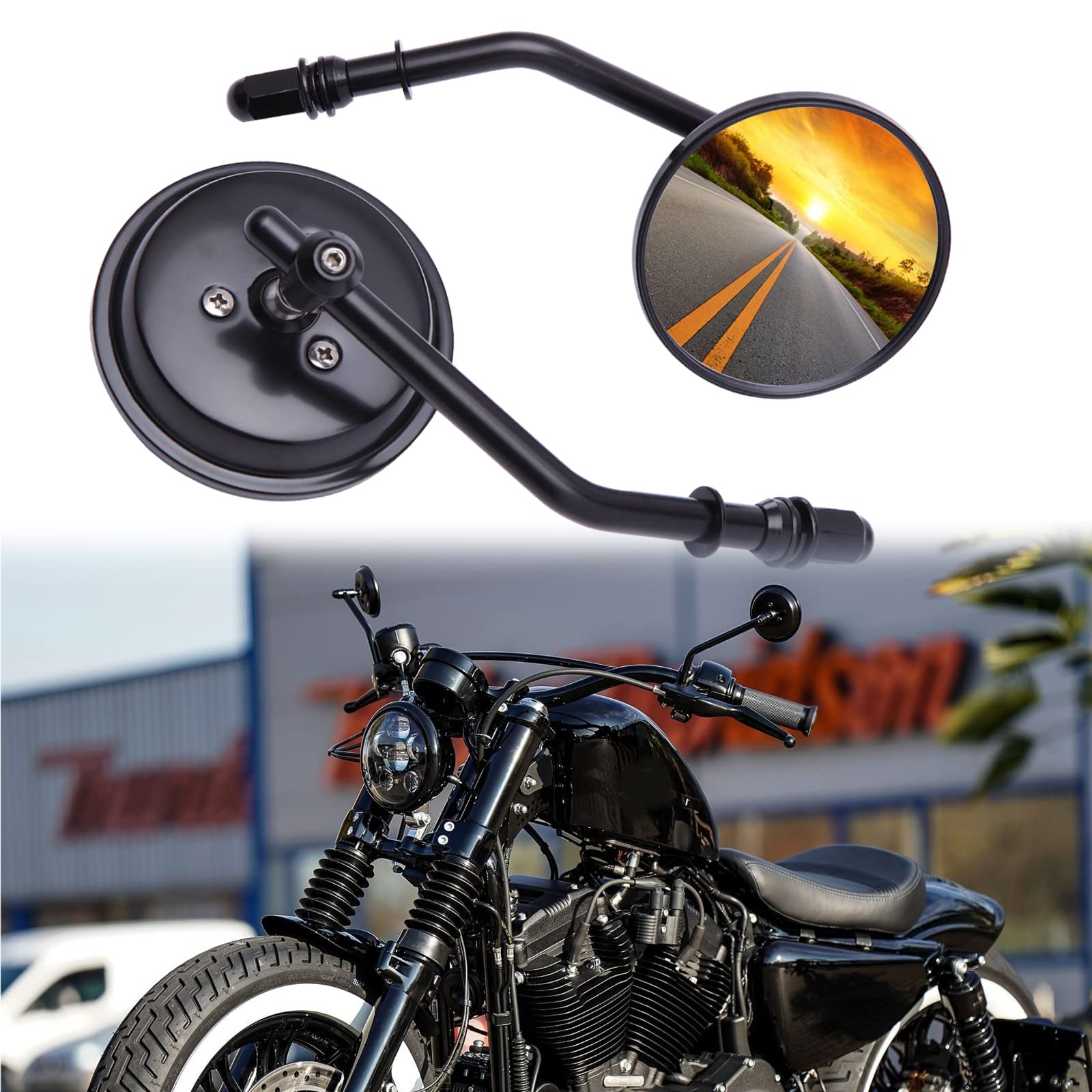 Black Motorcycle Mini Round Rear View Side Mirrors Compatible With Sportster Dyna Softail Road King Street Electra Glide Road Gl