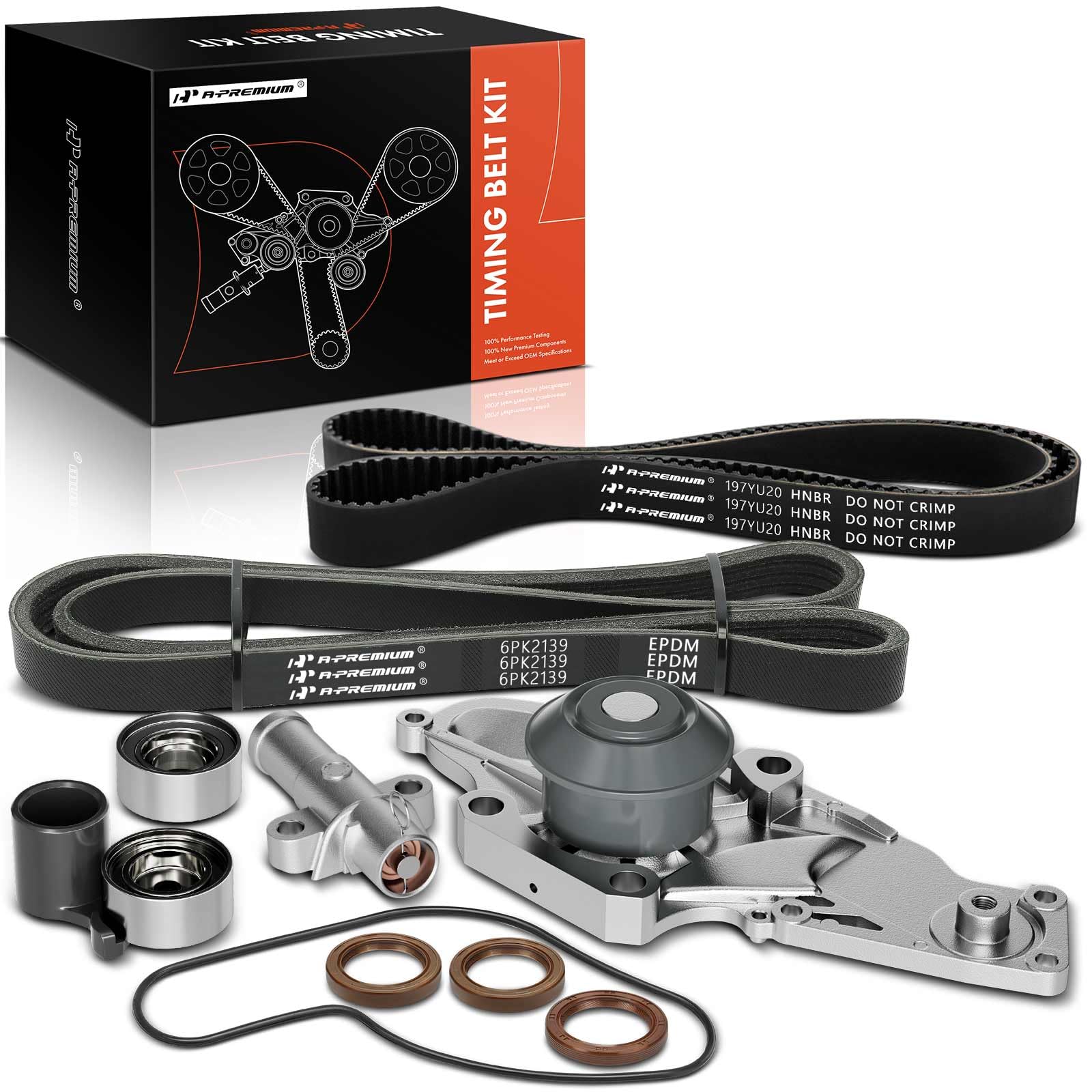 A-Premium Timing Belt Kit With Water Pump Compatible With 03-18 Honda Accord Crosstour Pilot Odyssey Ridgeline Acura Mdx Rdx Rl Tl Tsx Zdx Saturn Vue 3.0L 3.2L 3.5L 3.7L V6 19200Rdvj01 Tkh002 Tckwp329
